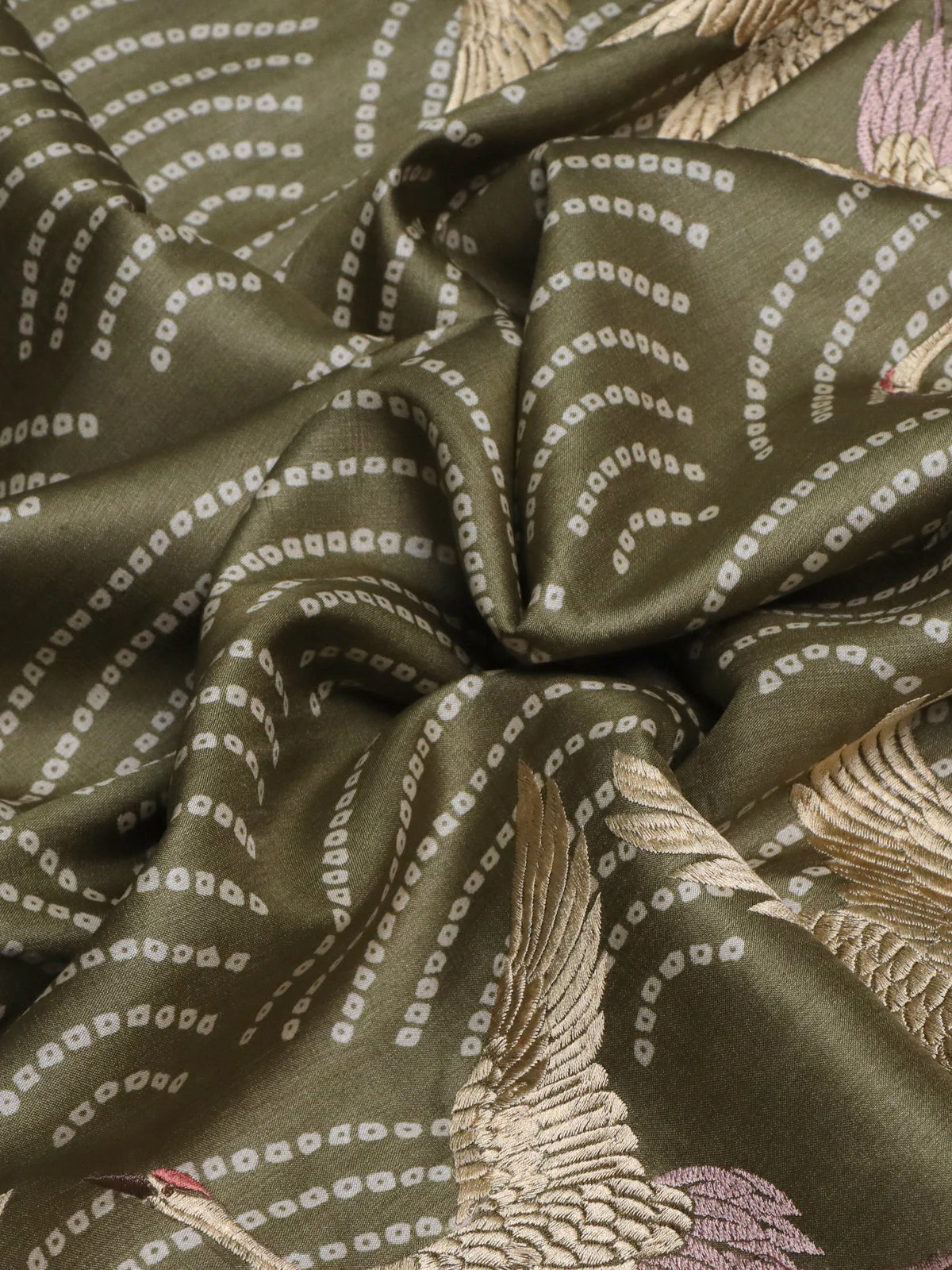 Sap Green-Cream Pure Tussar Silk Saree - Image 3