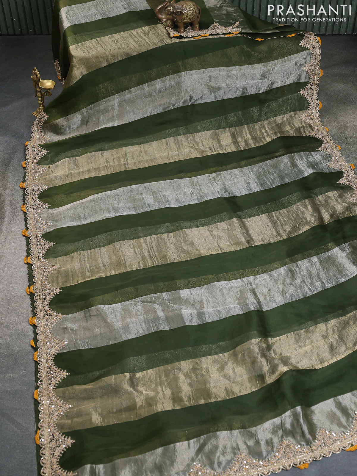 Sap Green Pure Organza Silk Saree With Embroidery Readymade Blouse - Image 7