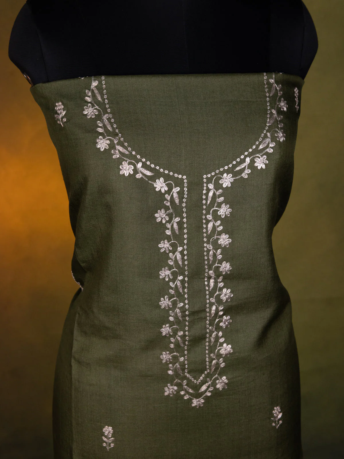 Sap Green Tussar Unstitched Suit - Image 2