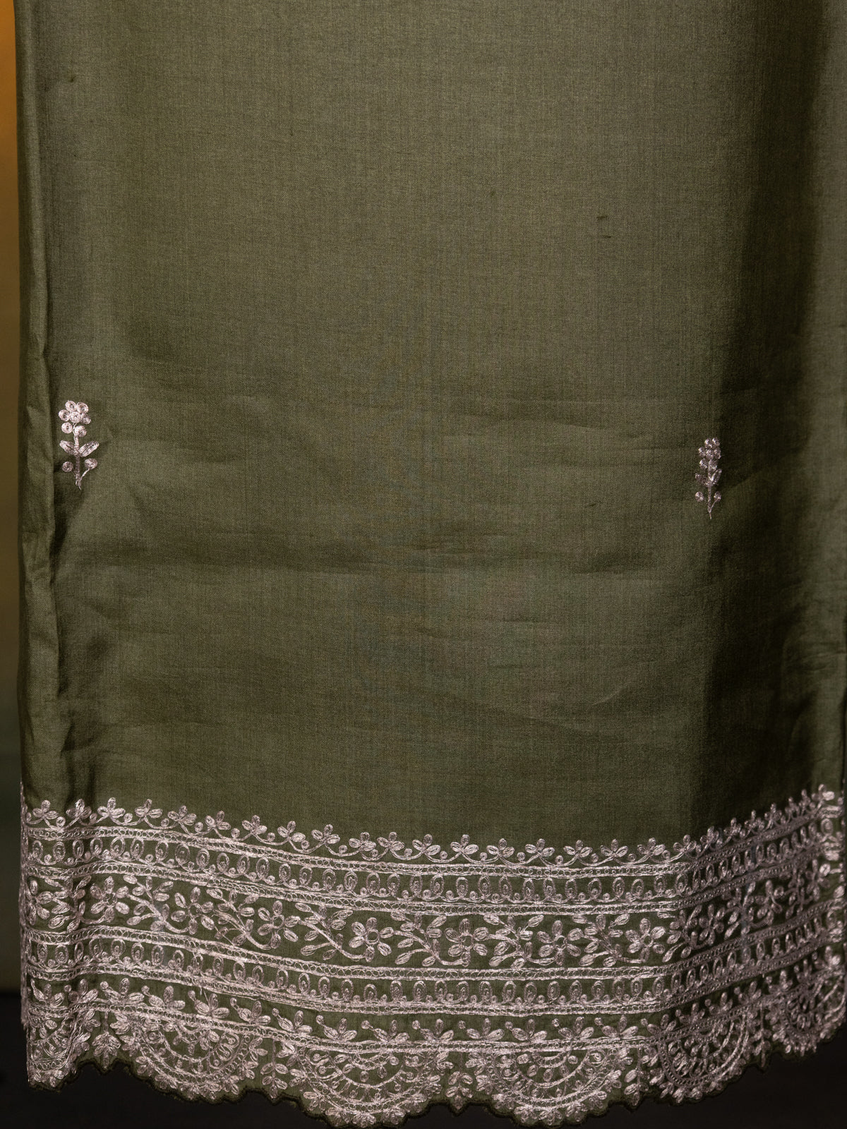 Sap Green Tussar Unstitched Suit - Image 4