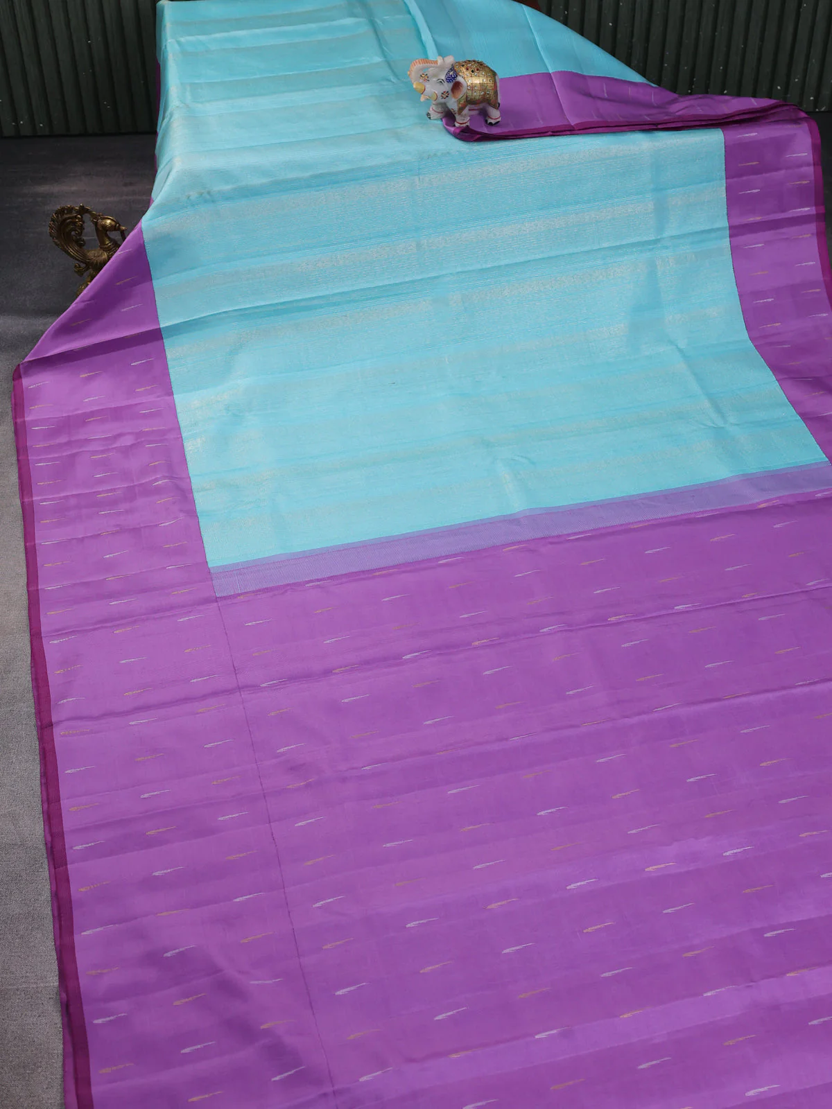 Sky Blue- Purple Pure Kanchipuram Silk Saree - Image 2