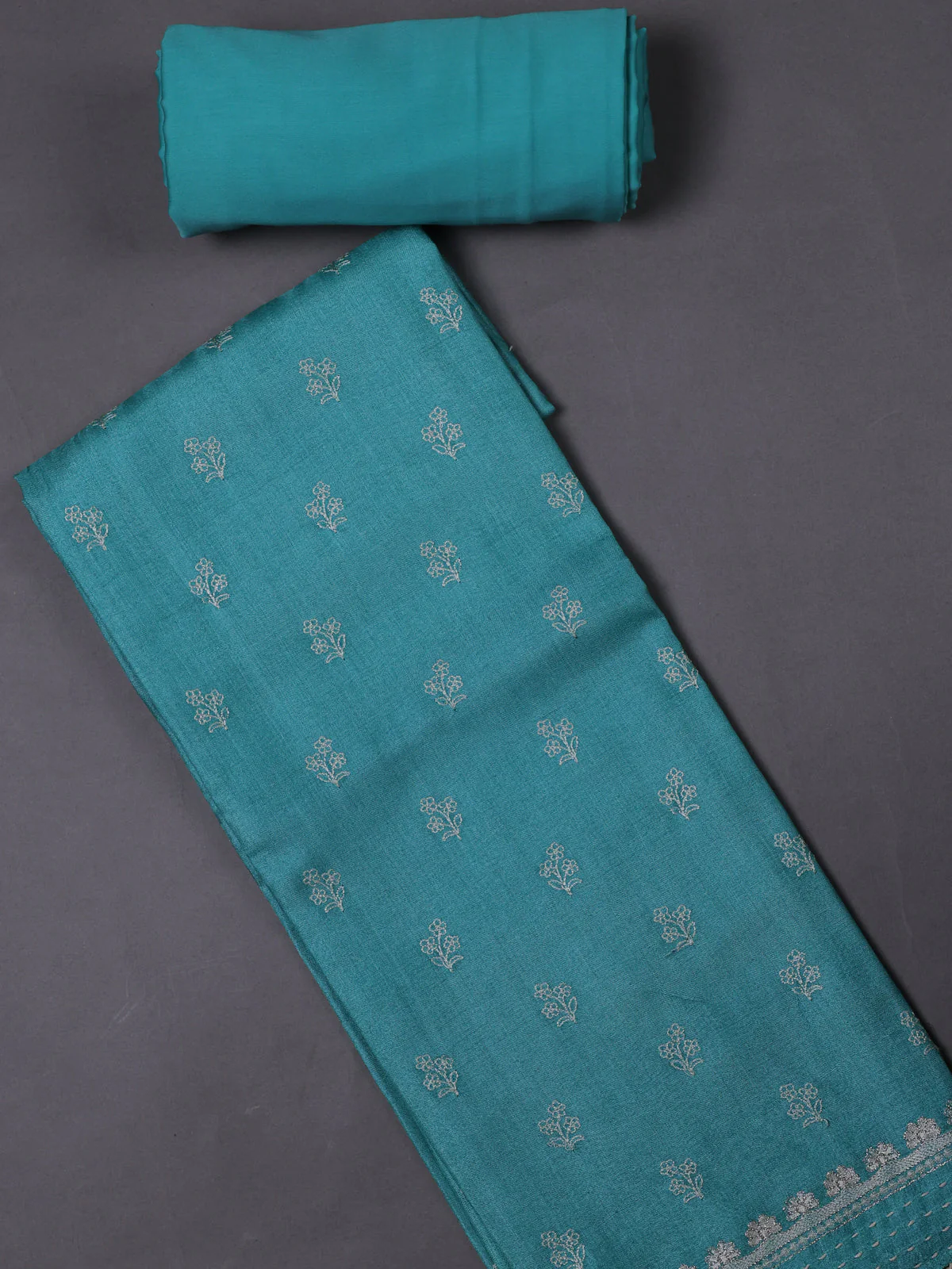 Sky Blue Tussar Silk Unstitched Suit - Image 2
