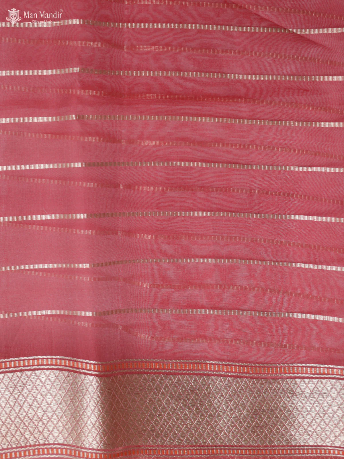 Sunset Orange - Red & Pink Banarasi Kora Silk Saree - Image 6