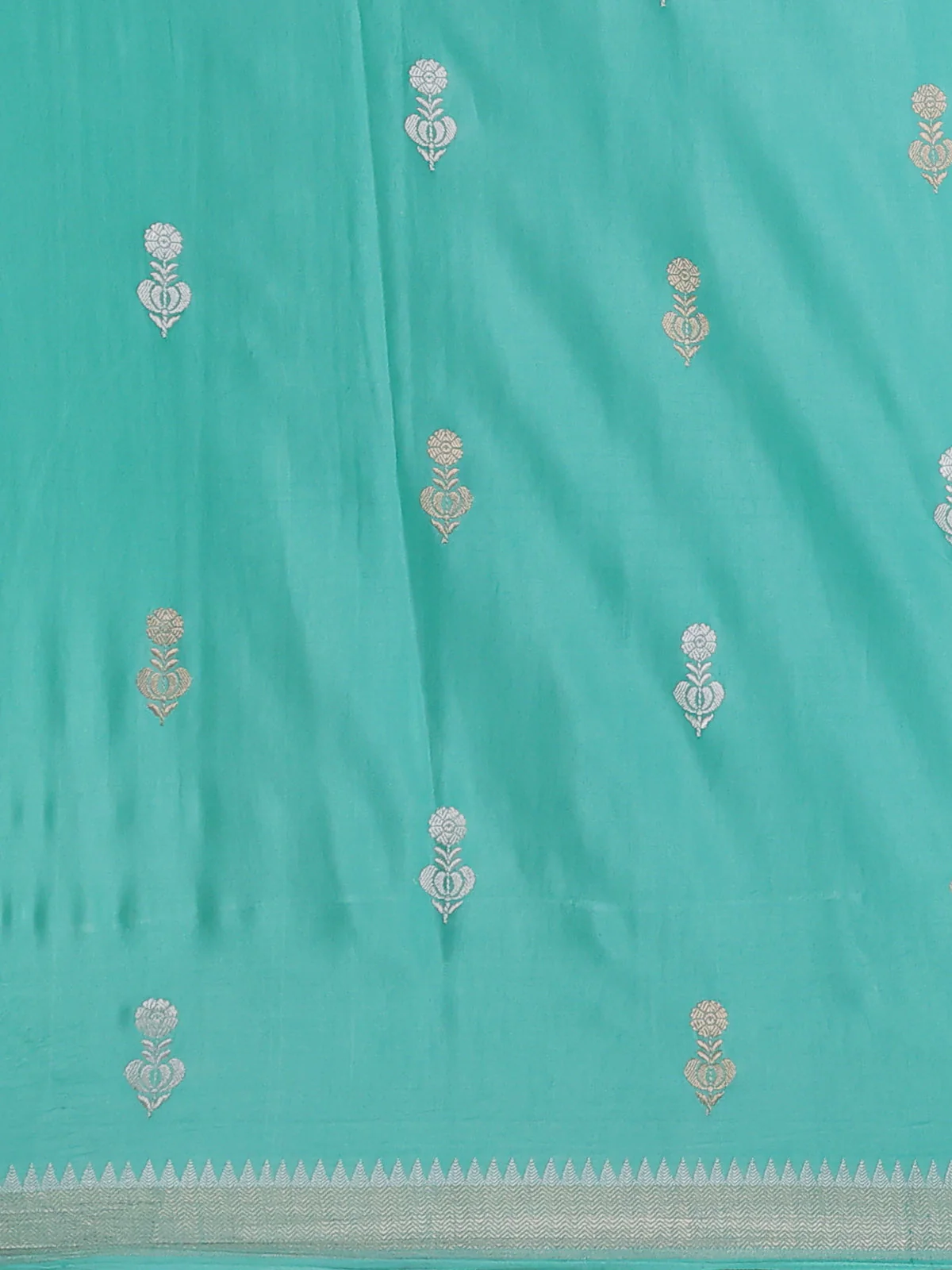 Teal Banarasi Mushru Silk Saree - Image 4
