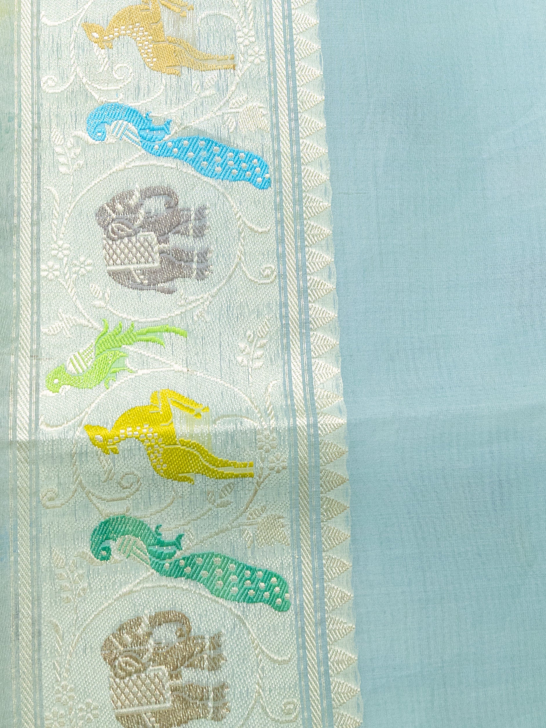 Teal Blue Banarasi Kora Saree - Image 10