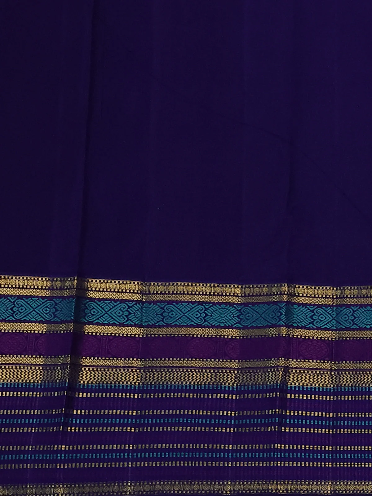 Teal Blue & Dark Blue Kanchipuram Kora Silk Saree With Zari Buttas & Rich Zari Border - Image 4