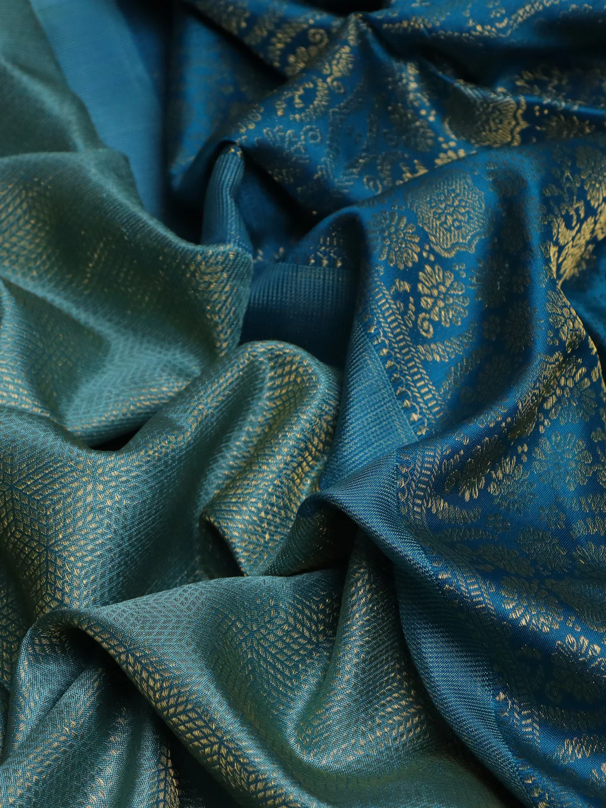Teal Blue Kanchipuram Silk Saree - Image 3