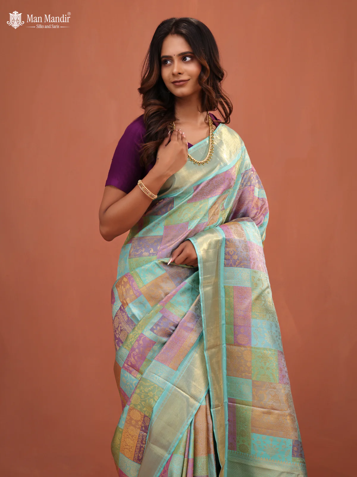 Teal Blue Kanchipuram Silk Saree - Image 2
