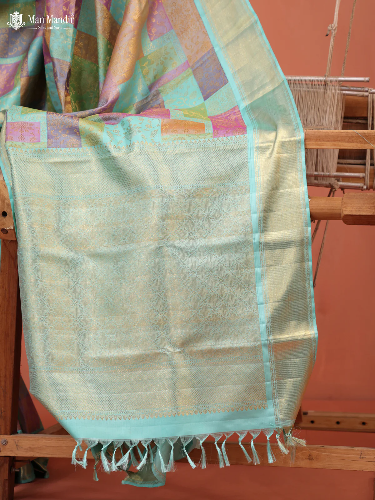 Teal Blue Kanchipuram Silk Saree - Image 5
