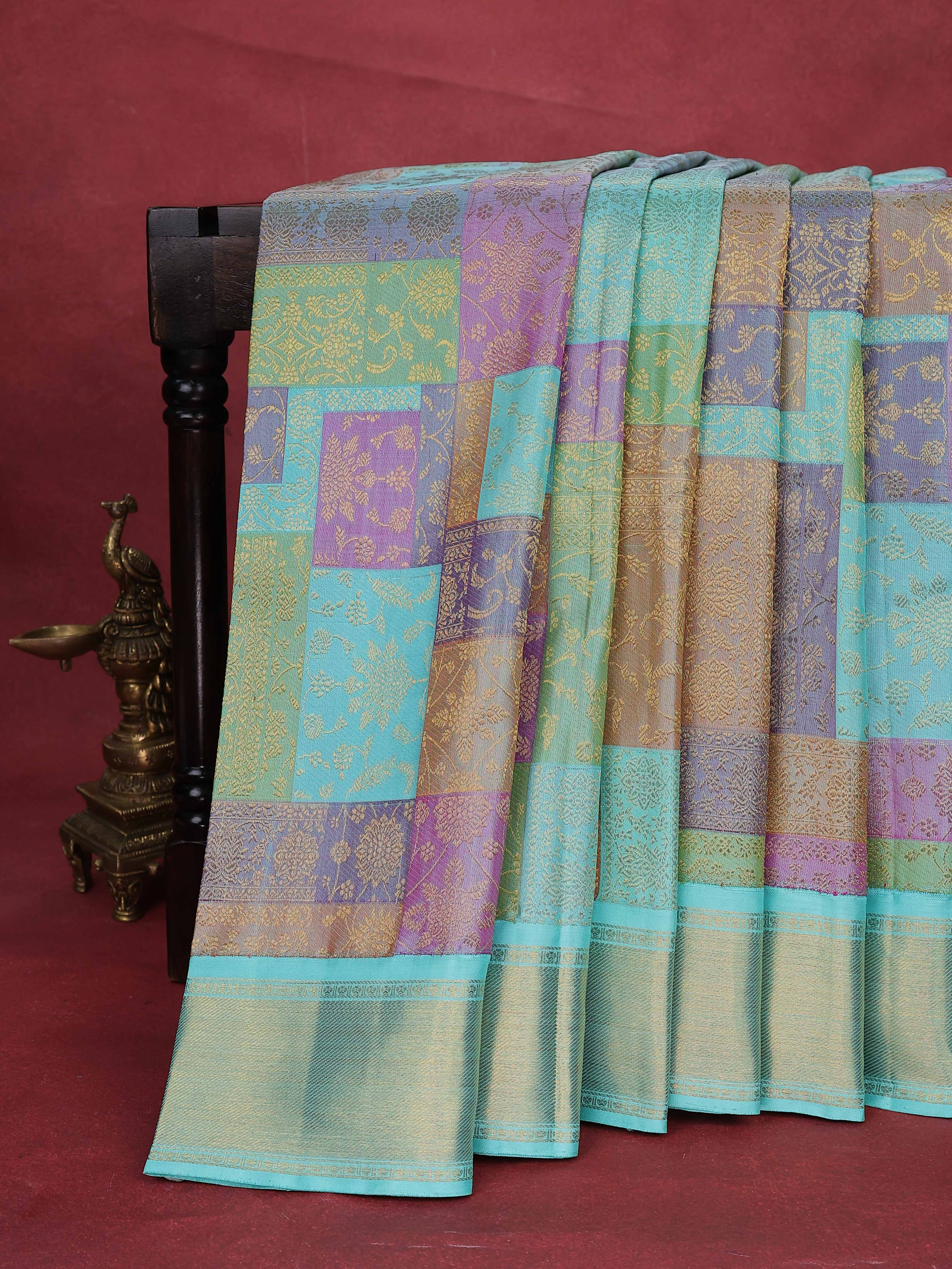 Teal Blue Kanchipuram Silk Saree - Image 6