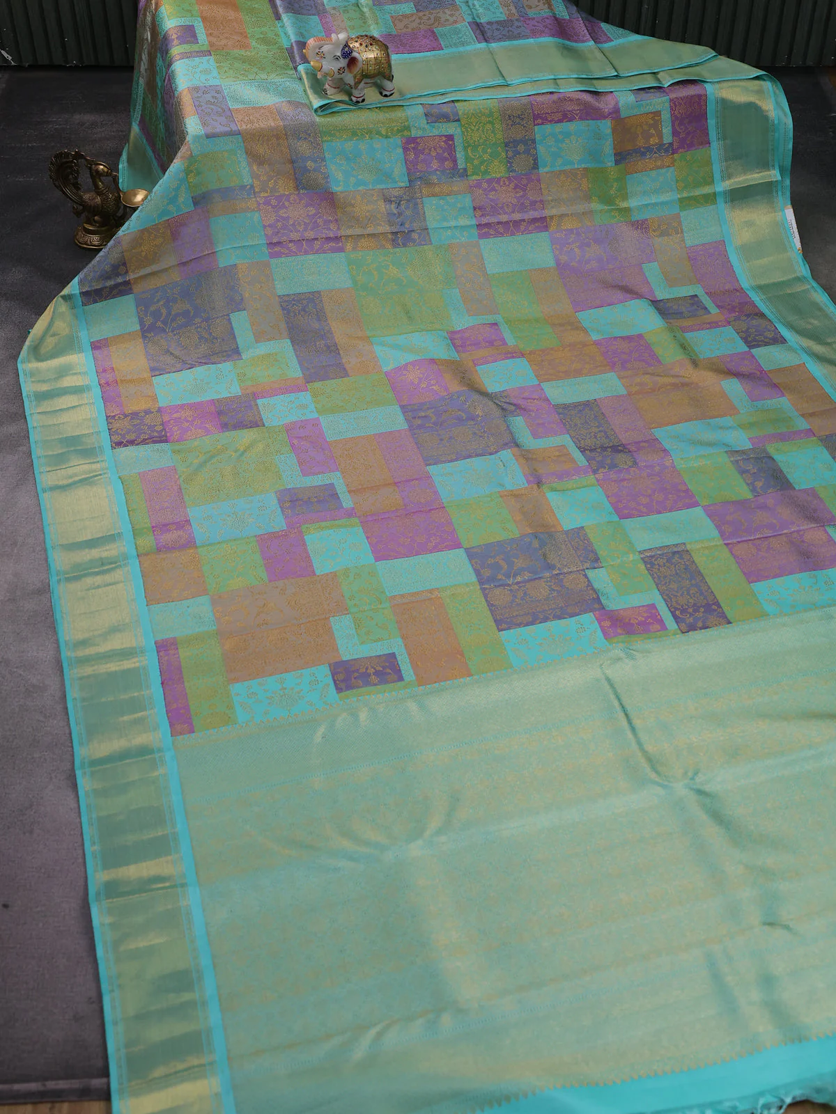Teal Blue Kanchipuram Silk Saree - Image 7