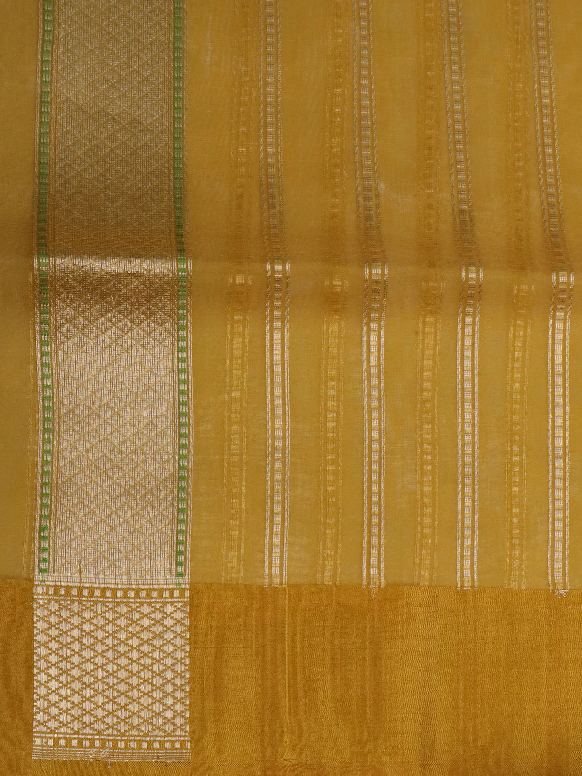 Teal Blue- Mustard Yellow Banarasi Kora Silk Saree - Image 4