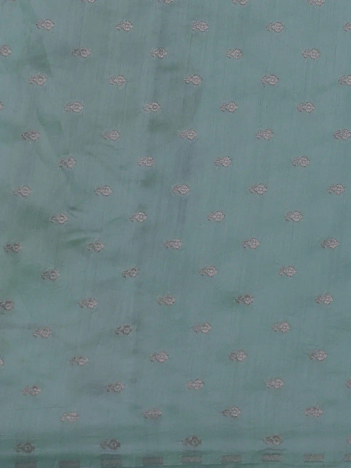 Teal Blue Organza Hand Painted Silk Saree - Image 3
