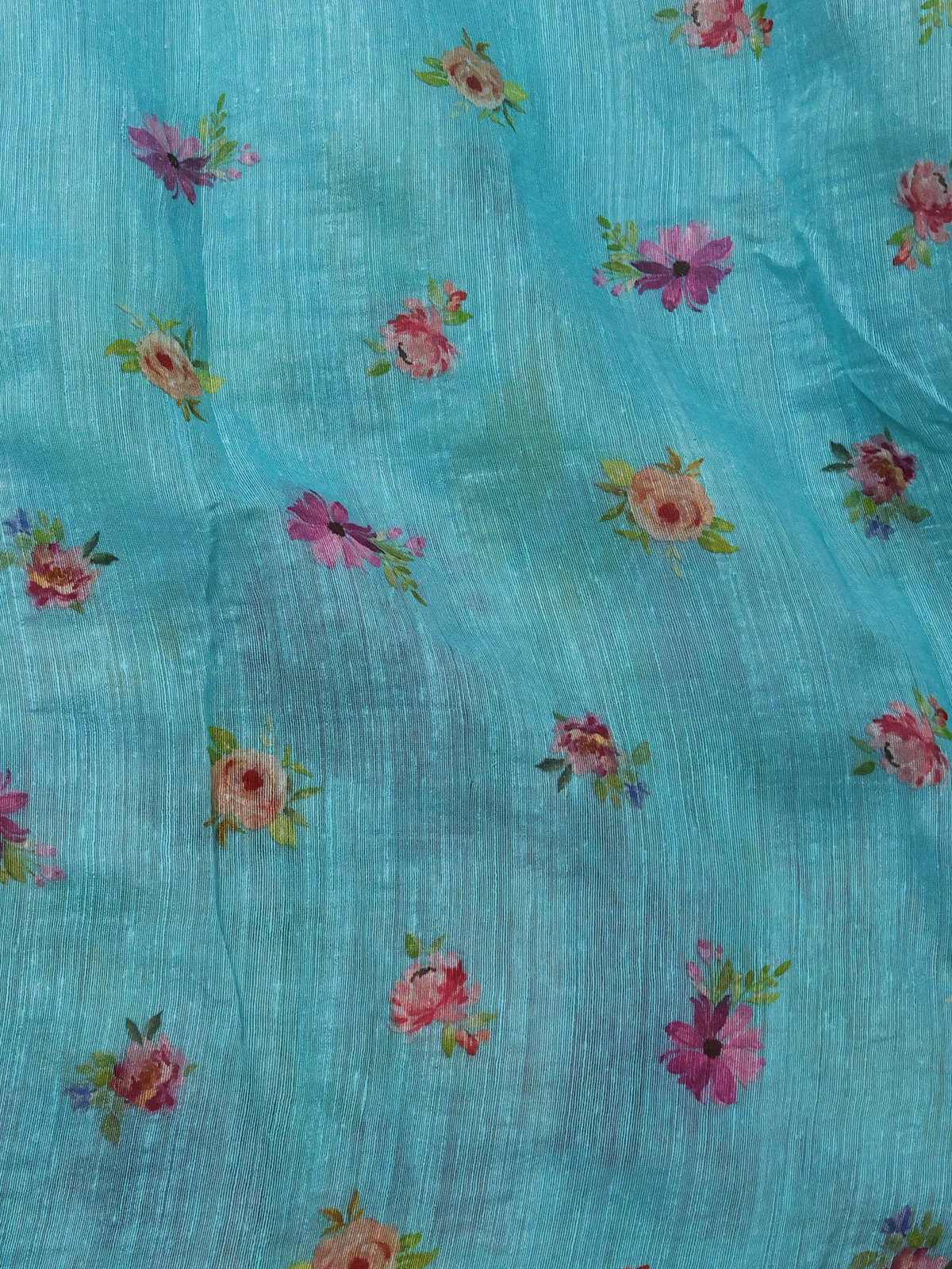 Teal Blue Organza Silk Saree - Image 4