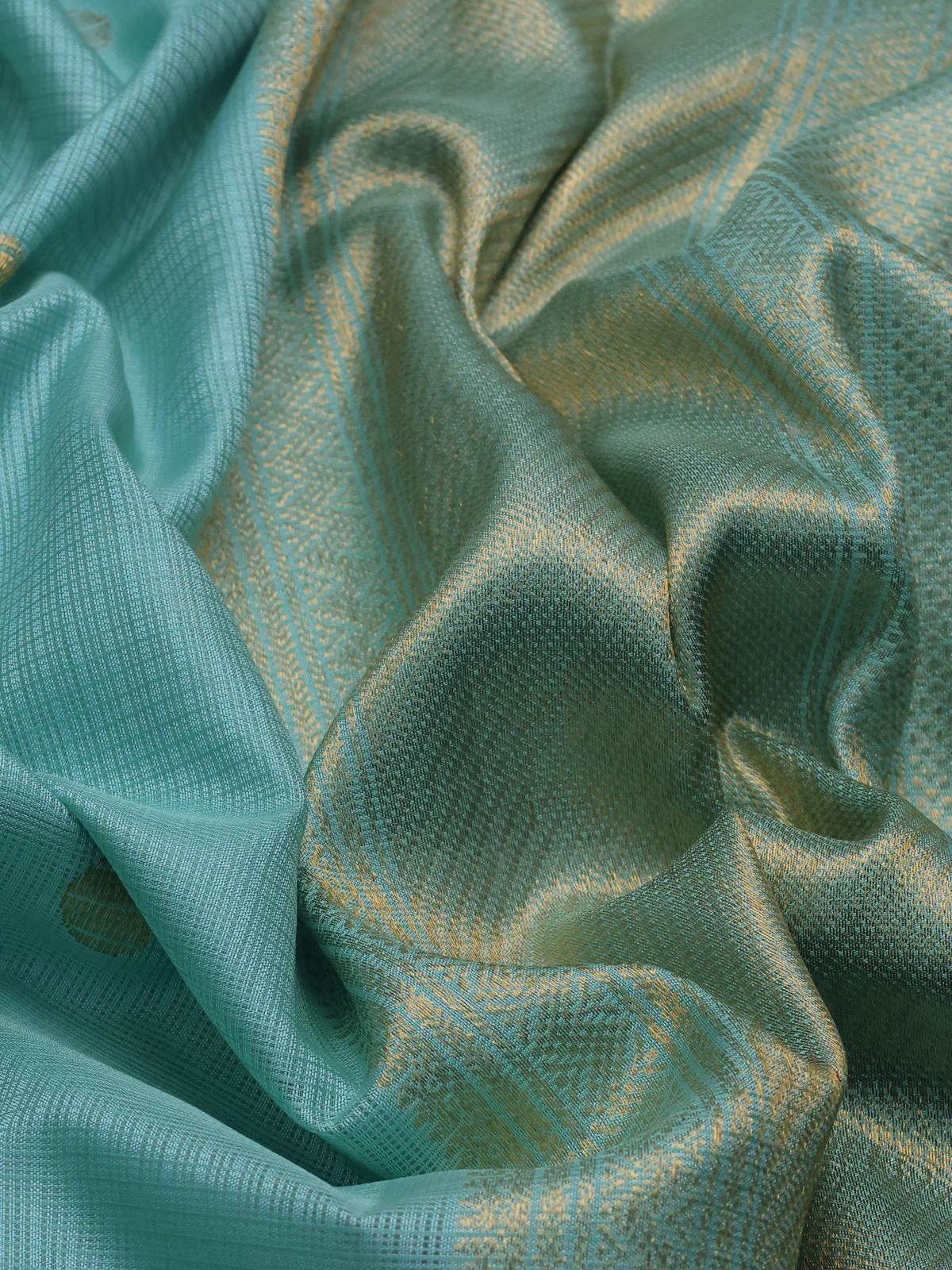 Teal Blue Pure Kanchipuram Kota Saree - Image 3