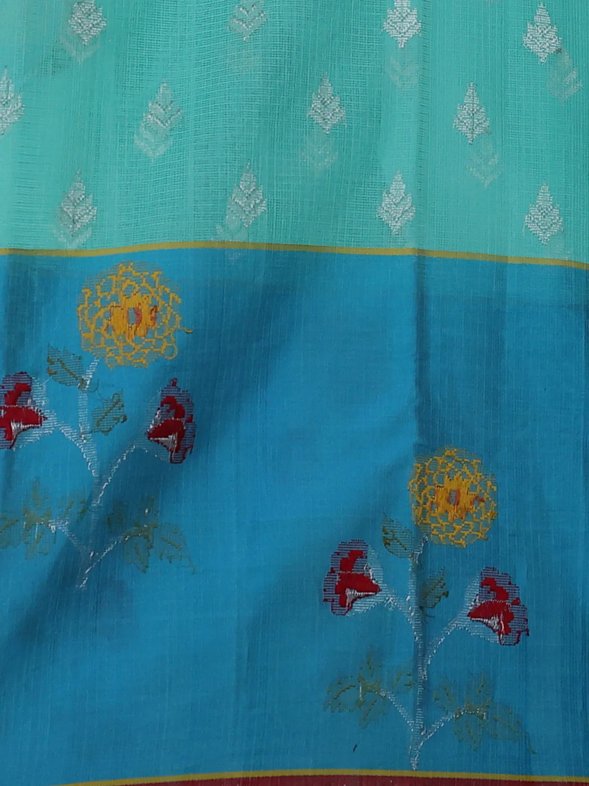 Teal Blue - Turquoise Blue Kota Cotton Real Zari Saree - Image 4