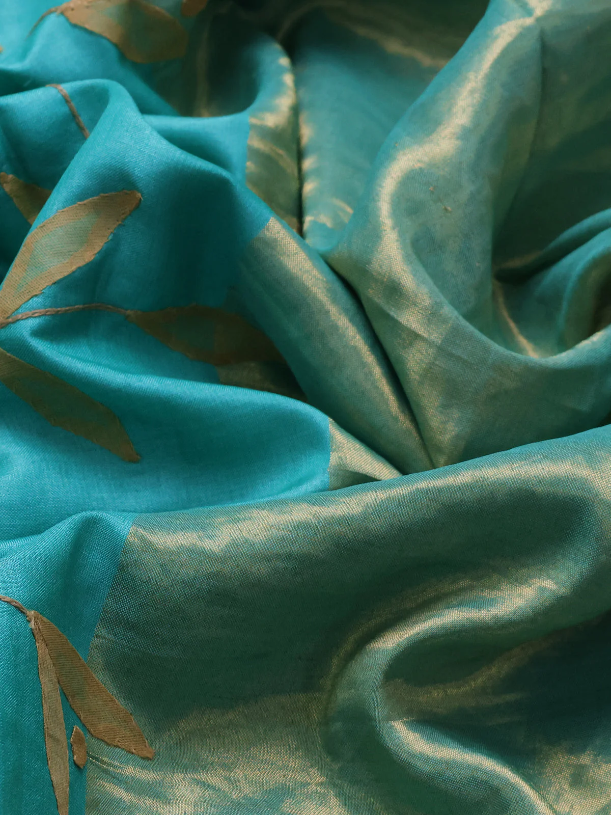 Teal Blue Tussar Silk Saree - Image 3