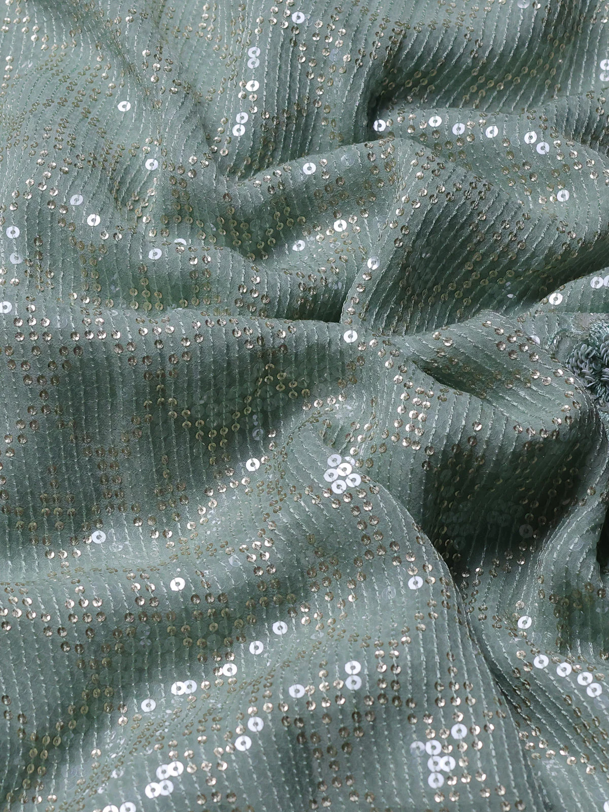 Teal Georgette Sequins Saree - Image 3