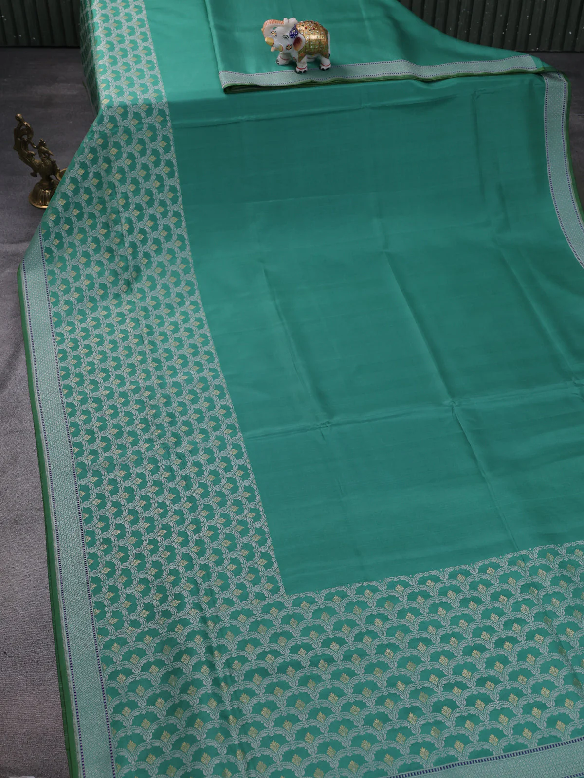 Teal Green Banarasi Silk Saree - Image 2