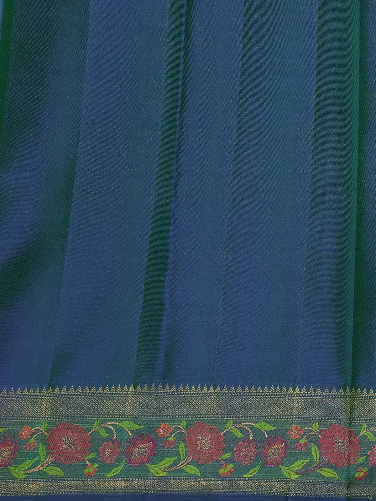 Teal Green-Blue Pure Kanchipuram Silk Saree - Image 4