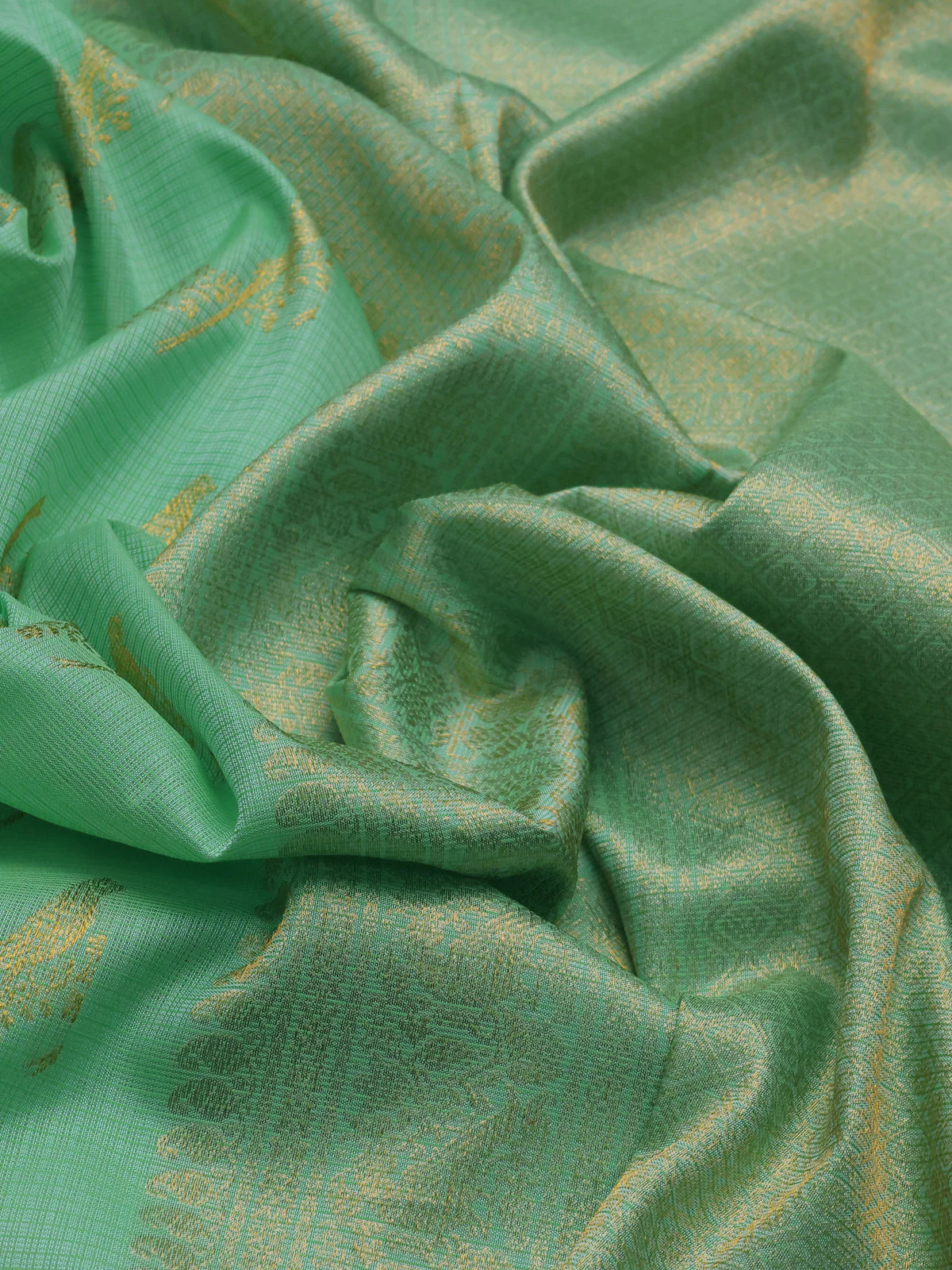 Teal Green Pure Kanchipuram Kota Saree - Image 3