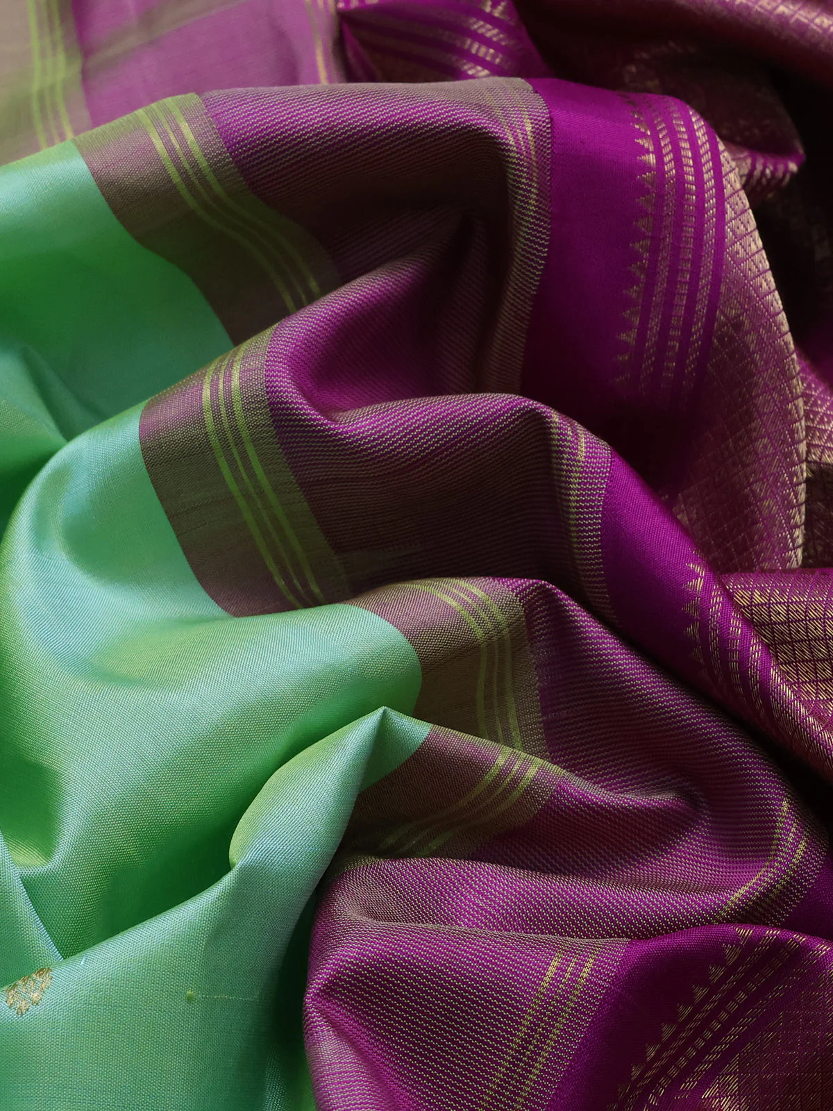 Teal Green-Purple Pure Kanchipuram Silk Saree - Image 3