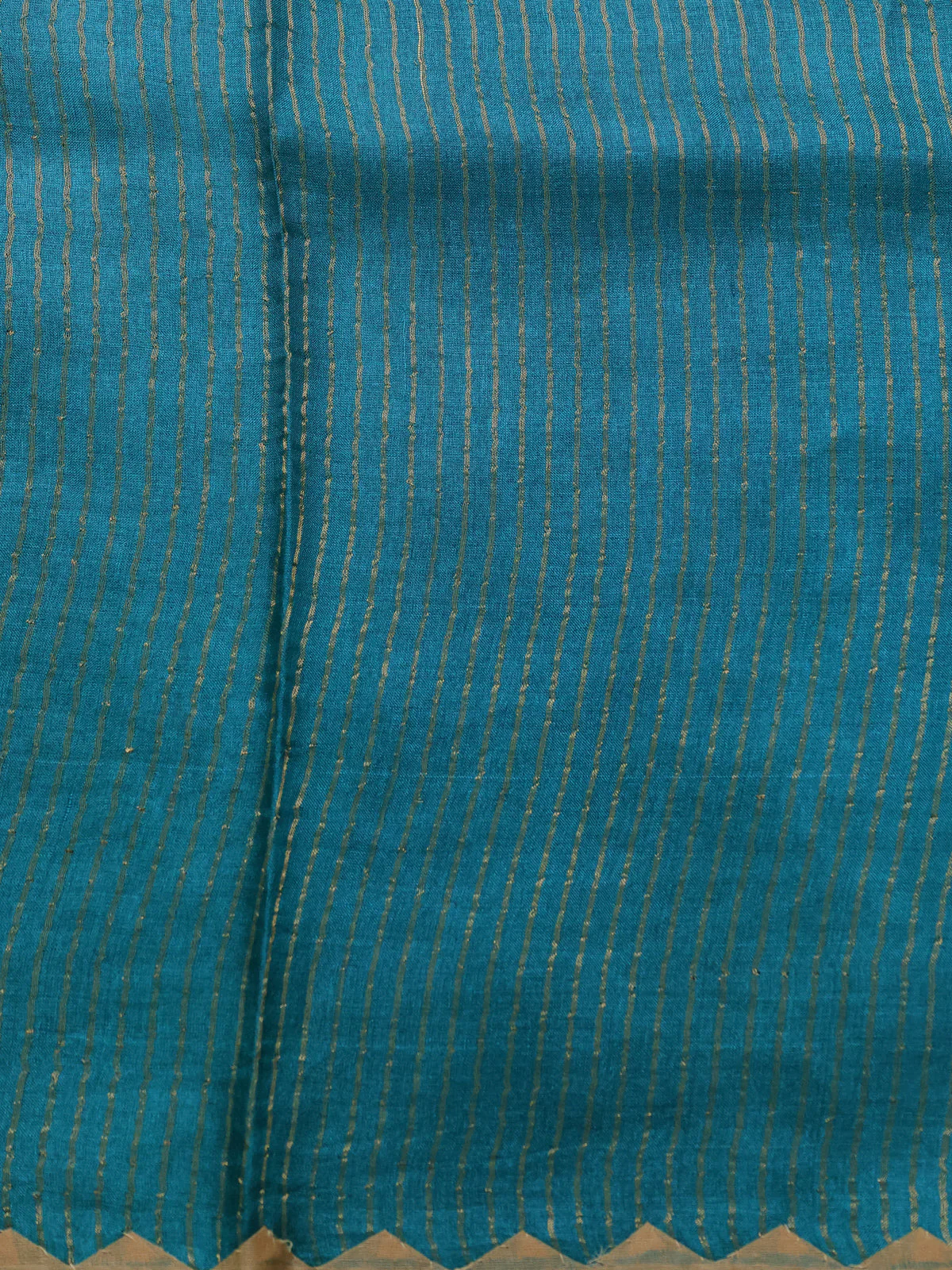 Teal Green Tussar Silk Saree - Image 4