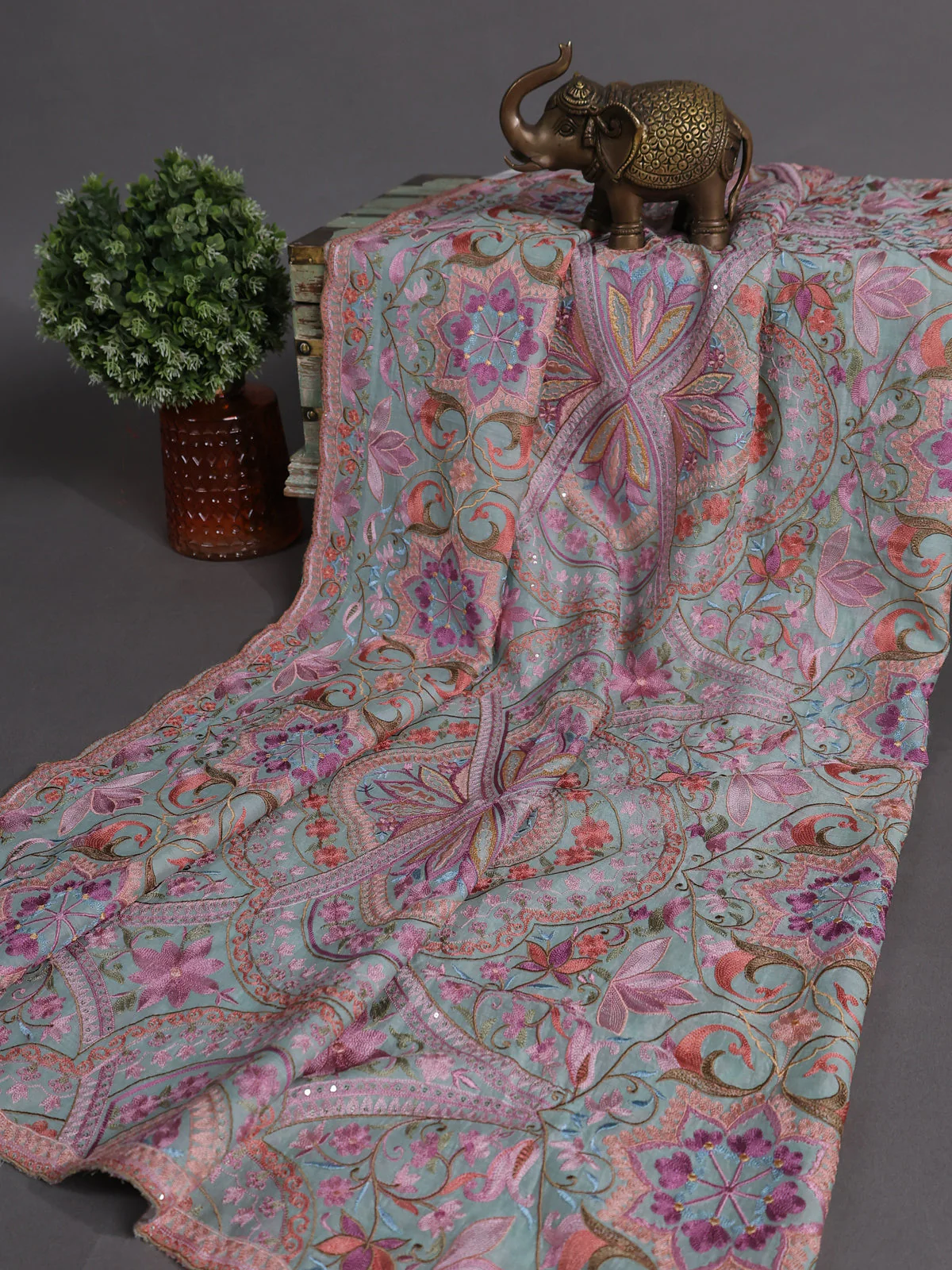 Teal Mul Chanderi Semi Stitched Suit - Image 3