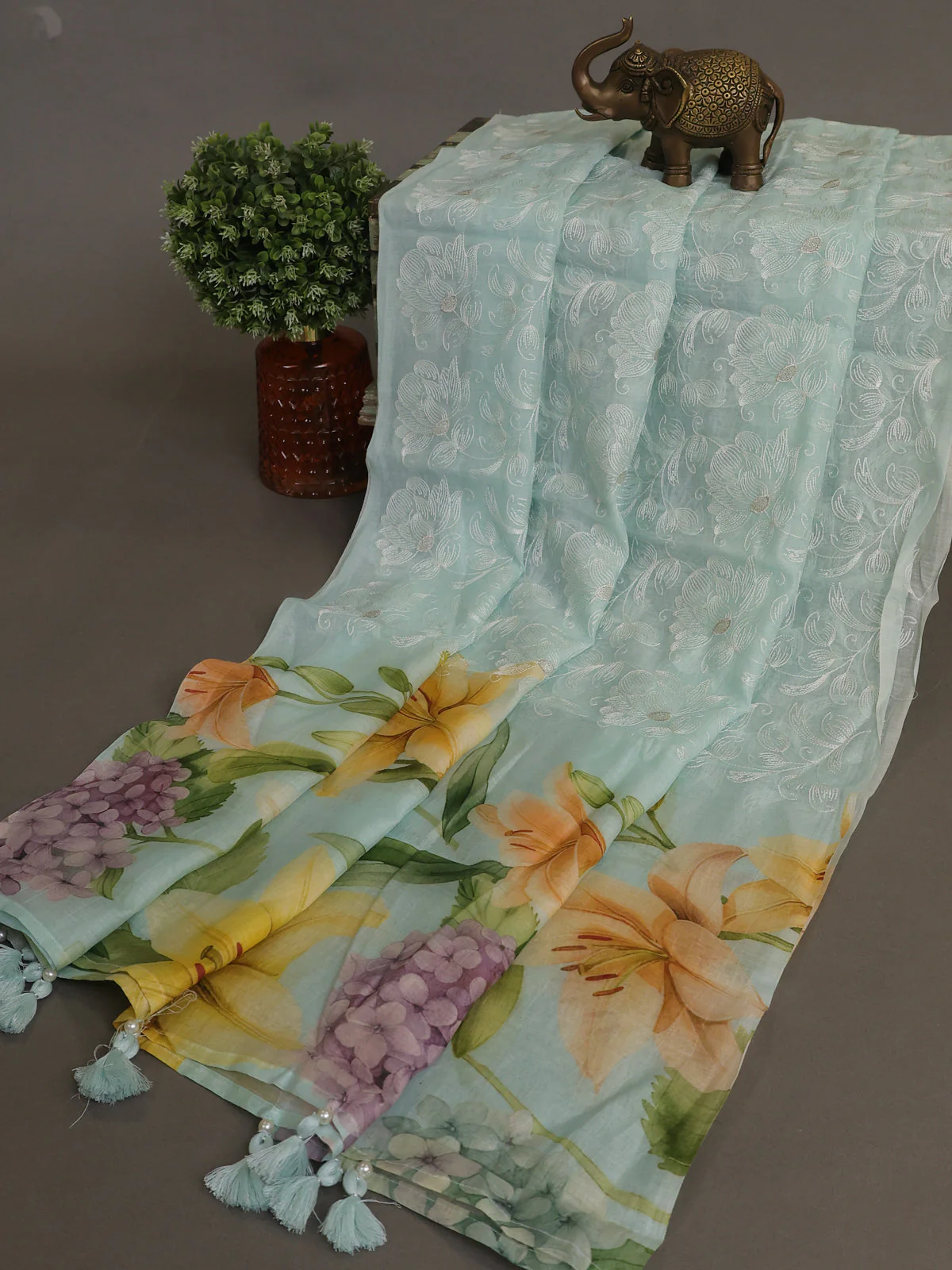 Teal Mul Chanderi Unstitched Suit - Image 3
