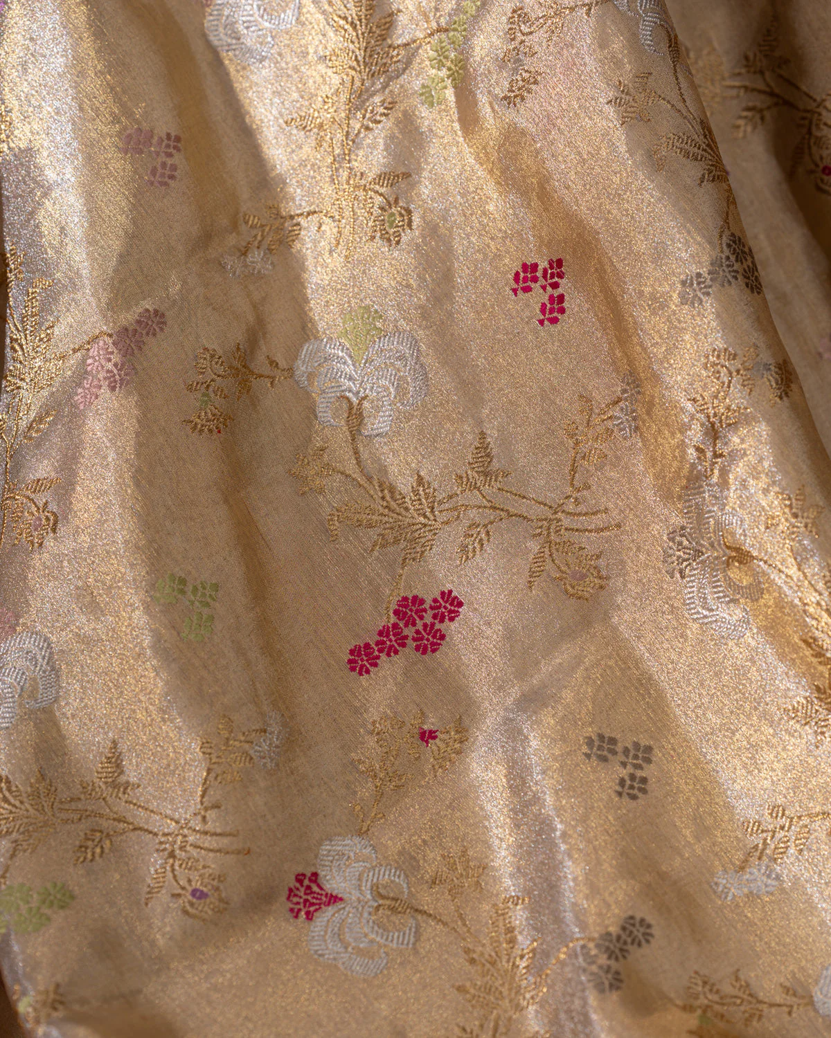 Gold - Pink Tissue Kanchipuram Silk Saree With Zari Weaves - Image 7