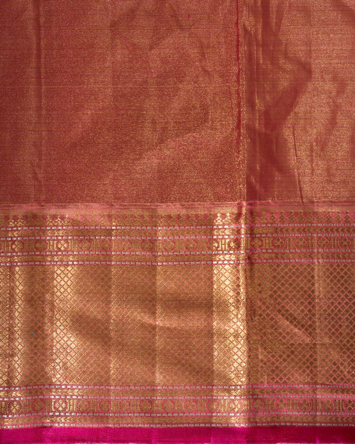 Gold - Pink Tissue Kanchipuram Silk Saree With Zari Weaves - Image 9