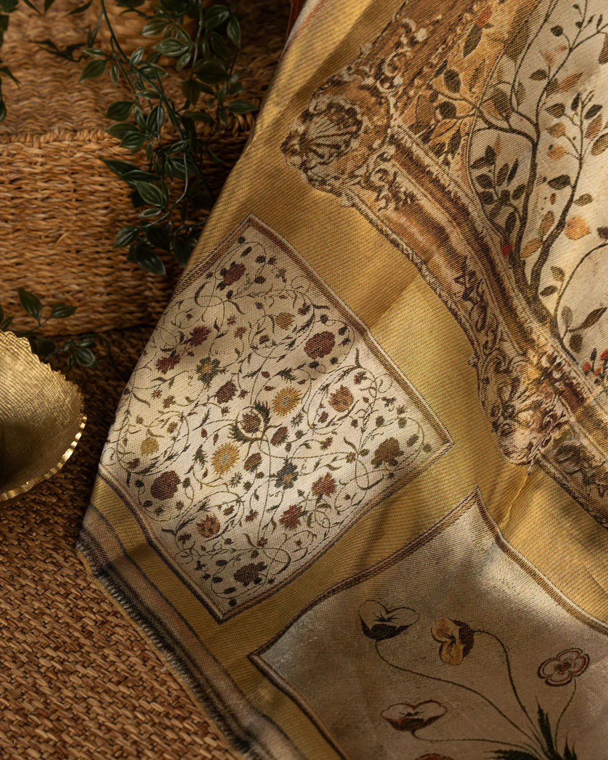 Golden Tissue Kanchipuram Silk Saree With Exclusive Electronic Jacquard Weaves - Image 5