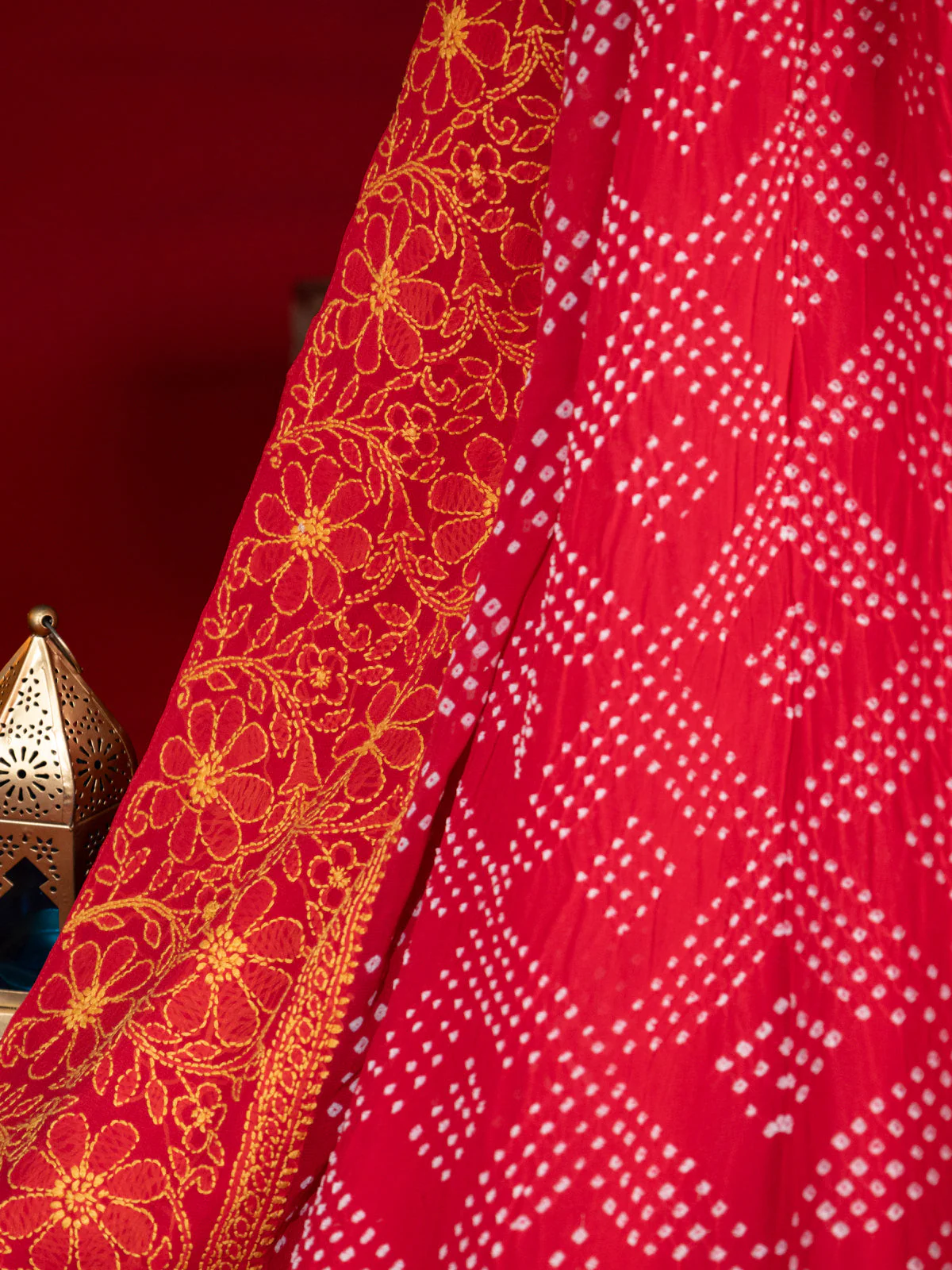 Tomato Red Georgette Saree With Bandhej - Image 3