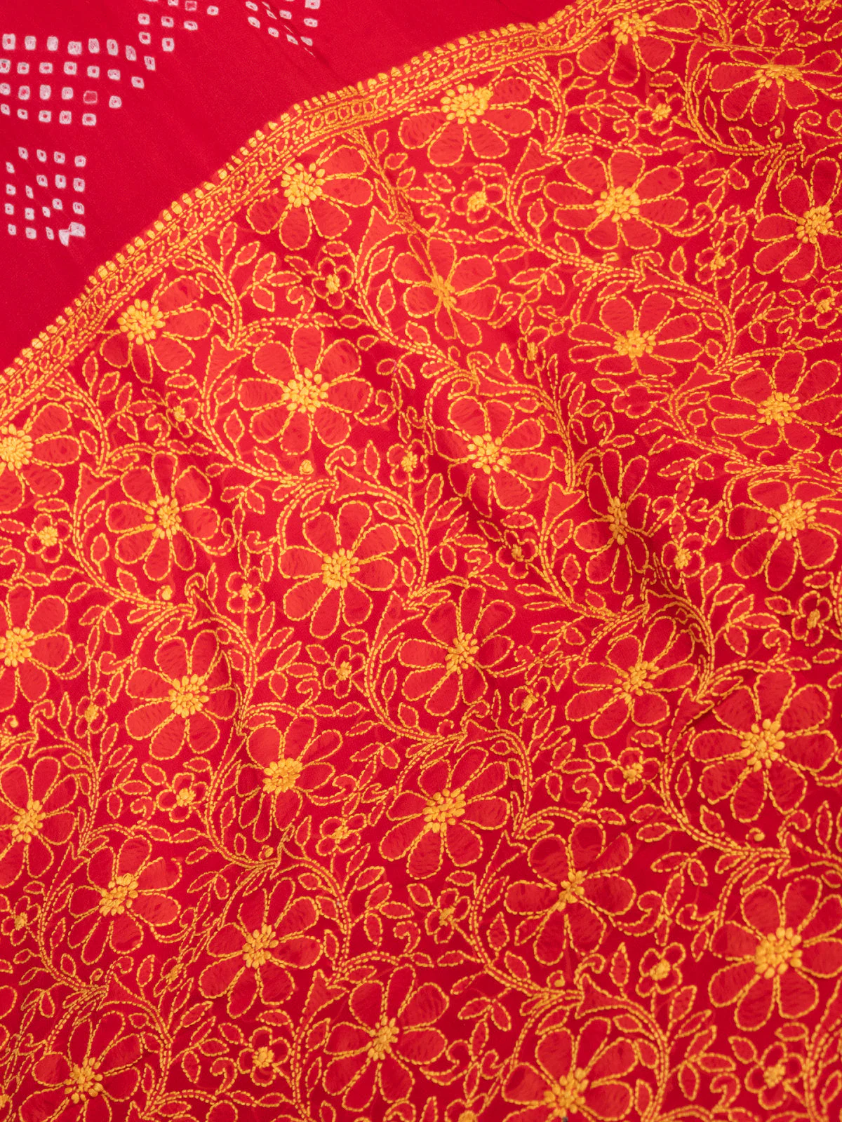 Tomato Red Georgette Saree With Bandhej - Image 4