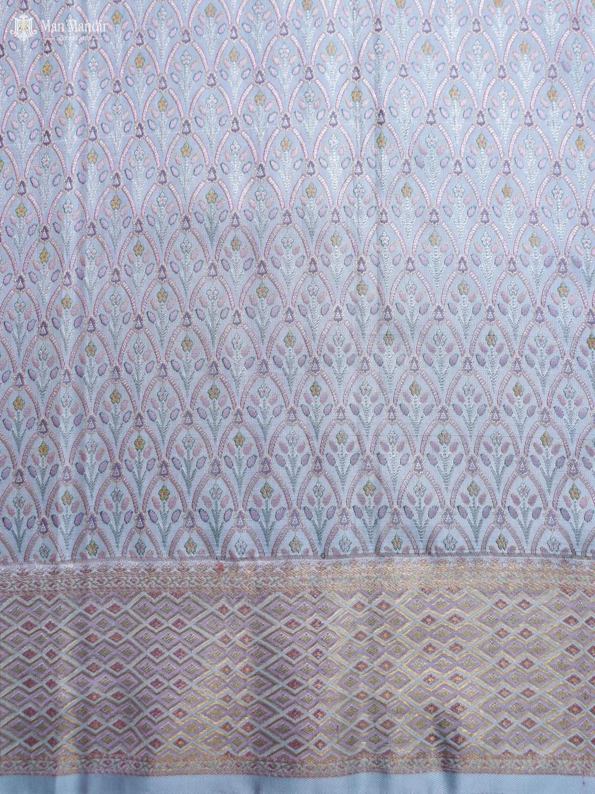 Turquoise Blue - Pale Teal Kanchipuram Silk Saree - Image 5