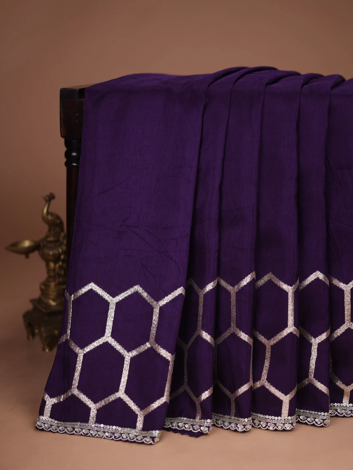 Violet Banarasi Silk Saree With Embroidered Readymade Blouse - Image 2