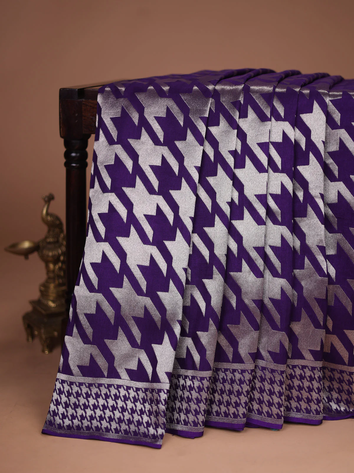 Violet Banarasi Silk Saree With Embroidered Readymade Blouse - Image 2