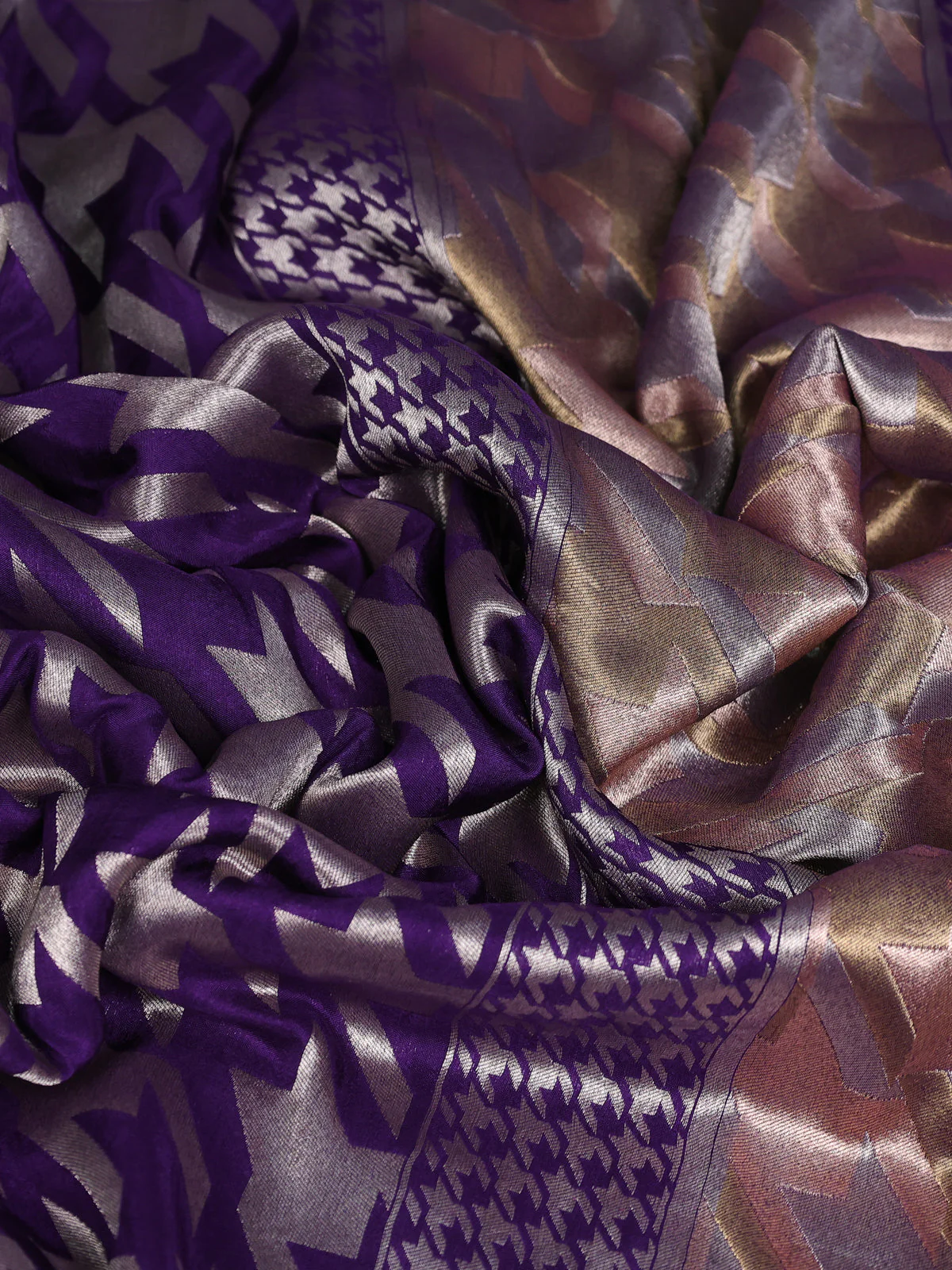 Violet Banarasi Silk Saree With Embroidered Readymade Blouse - Image 3