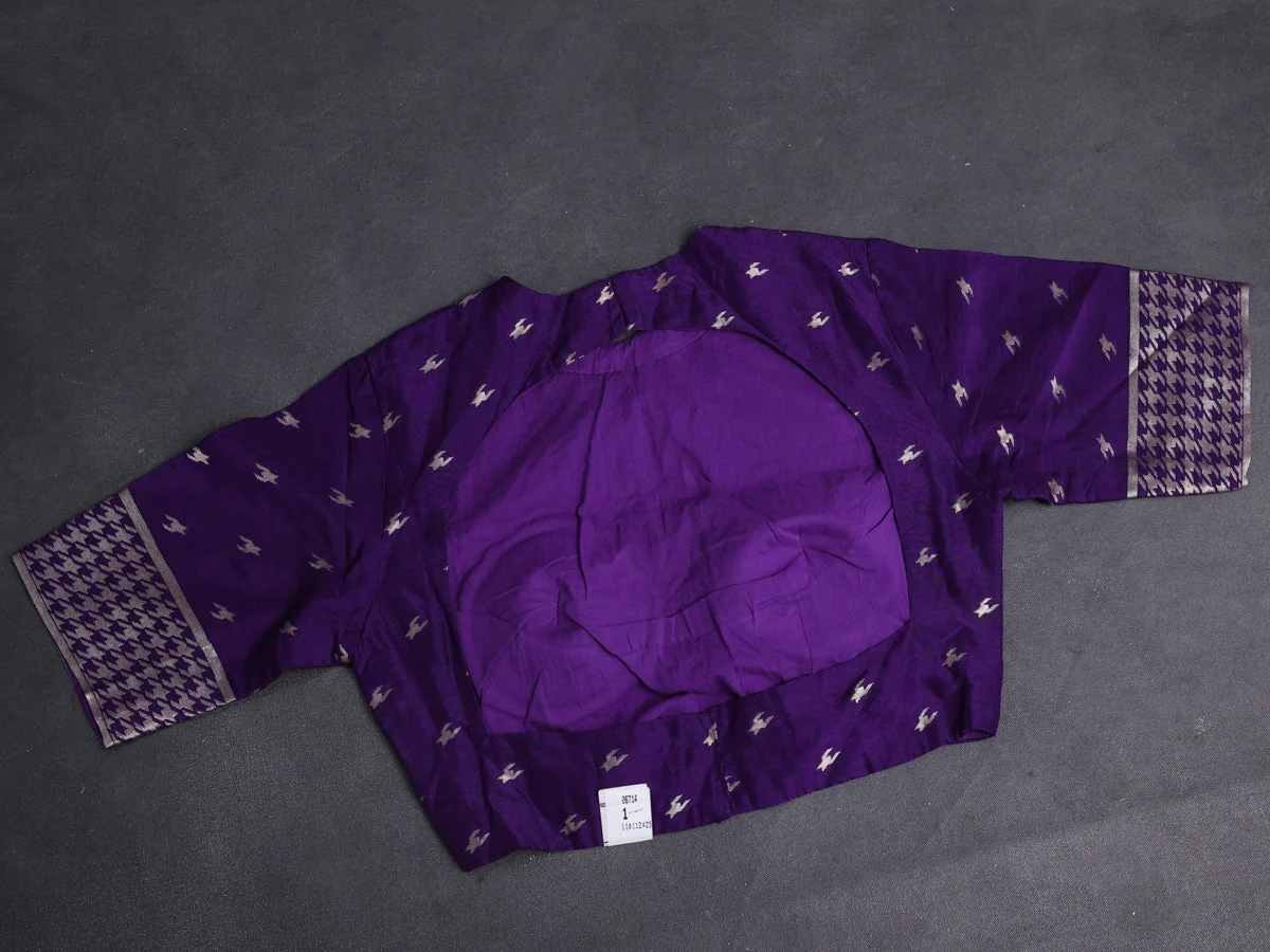 Violet Banarasi Silk Saree With Embroidered Readymade Blouse - Image 5