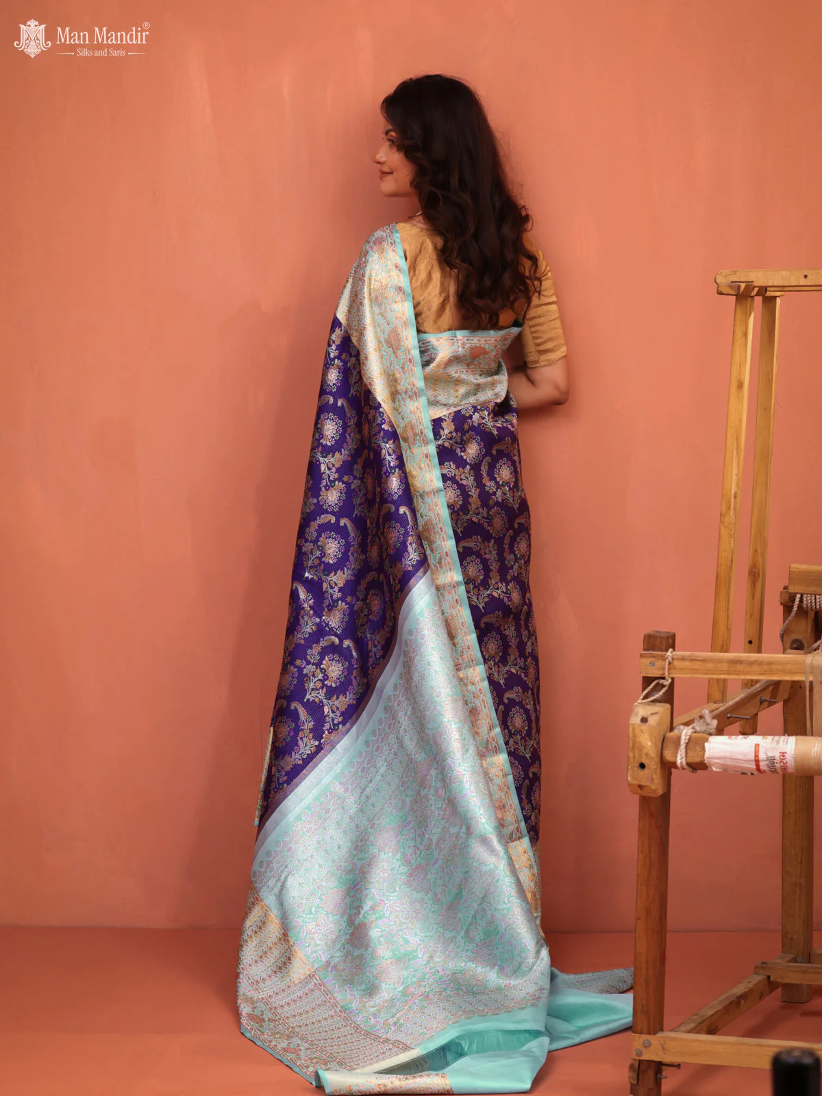 Violet - Light Blue Kanchipuram Silk Saree - Image 5