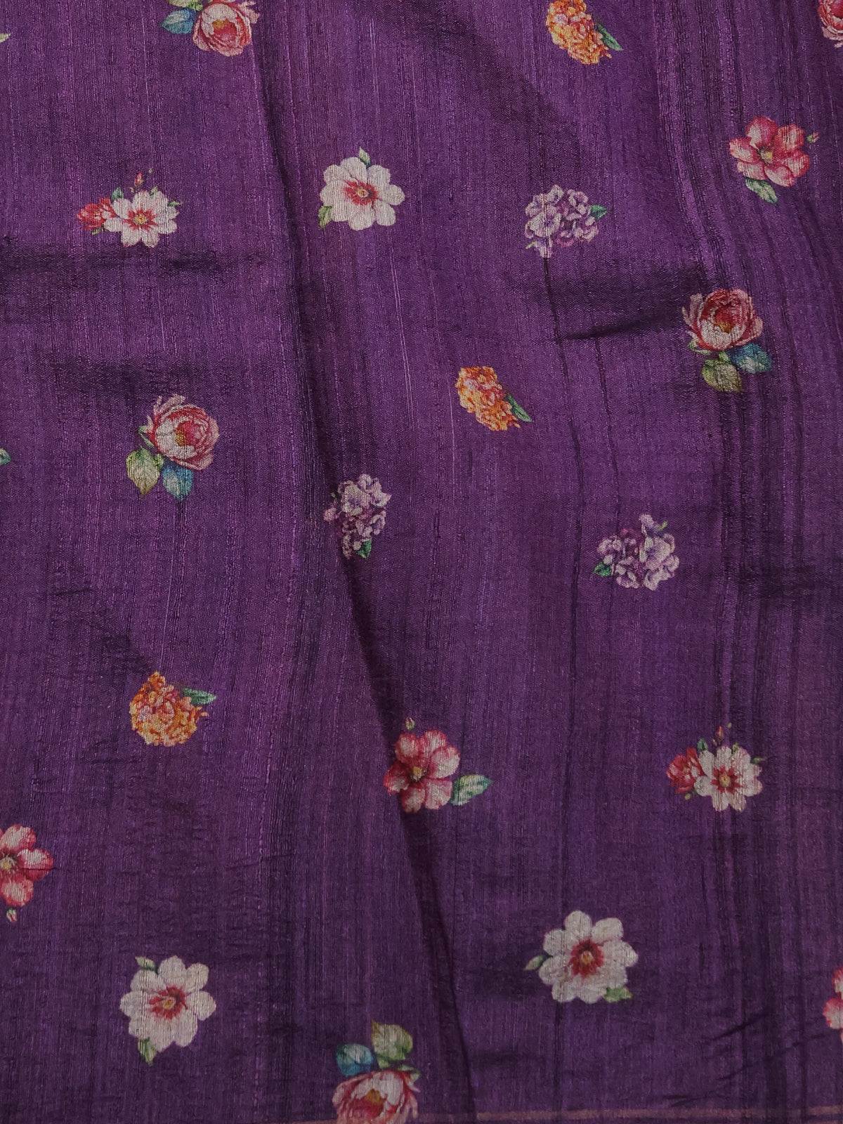 Violet Organza Tissue Tussar Silk Saree With Digital Prints - Image 4
