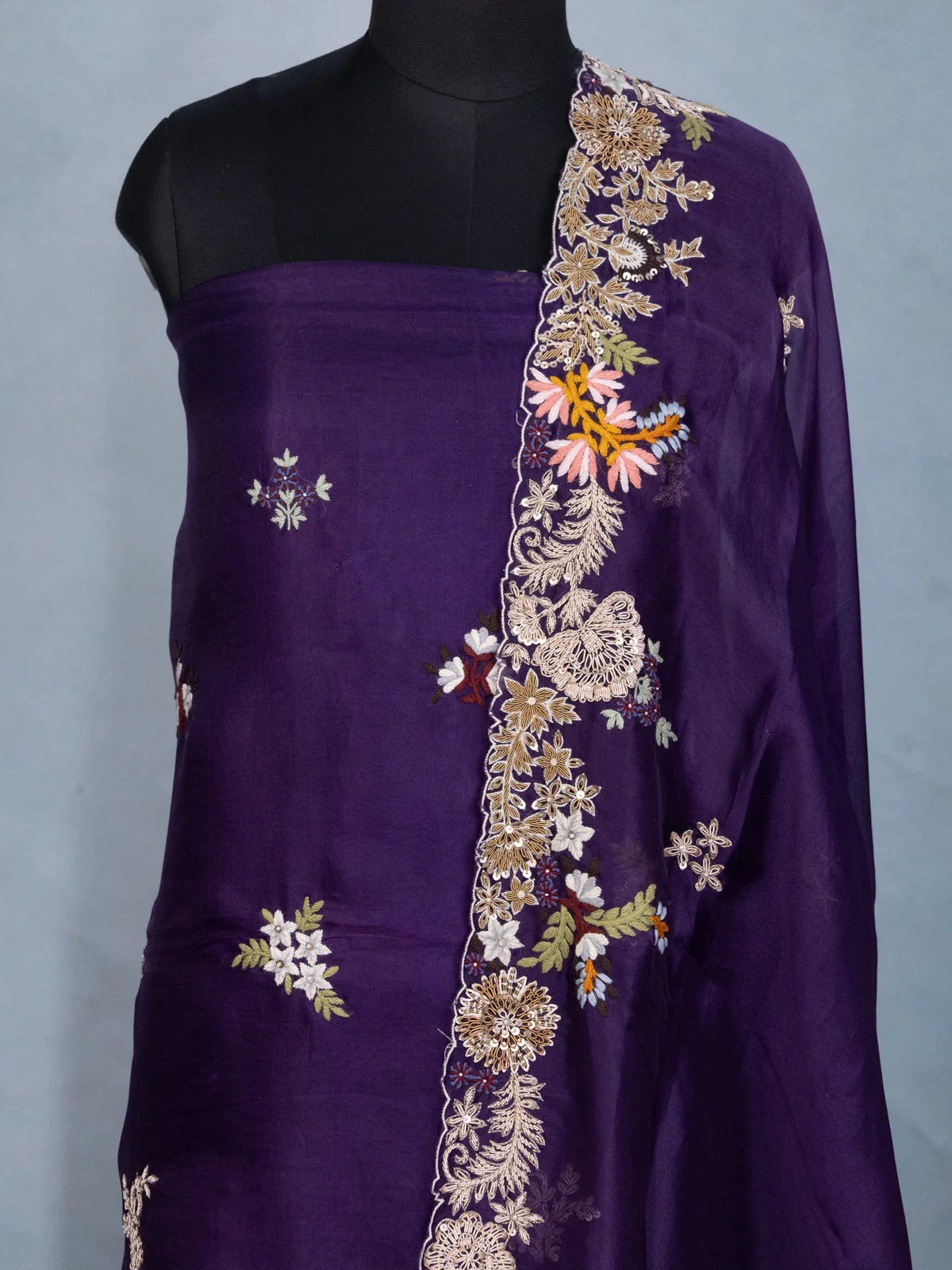 Violet Organza Unstitched Suit - Image 3
