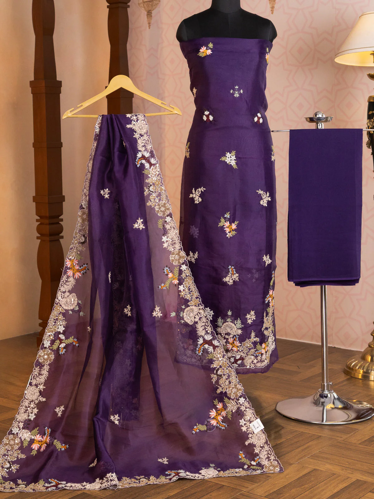 Violet Organza Unstitched Suit - Image 5