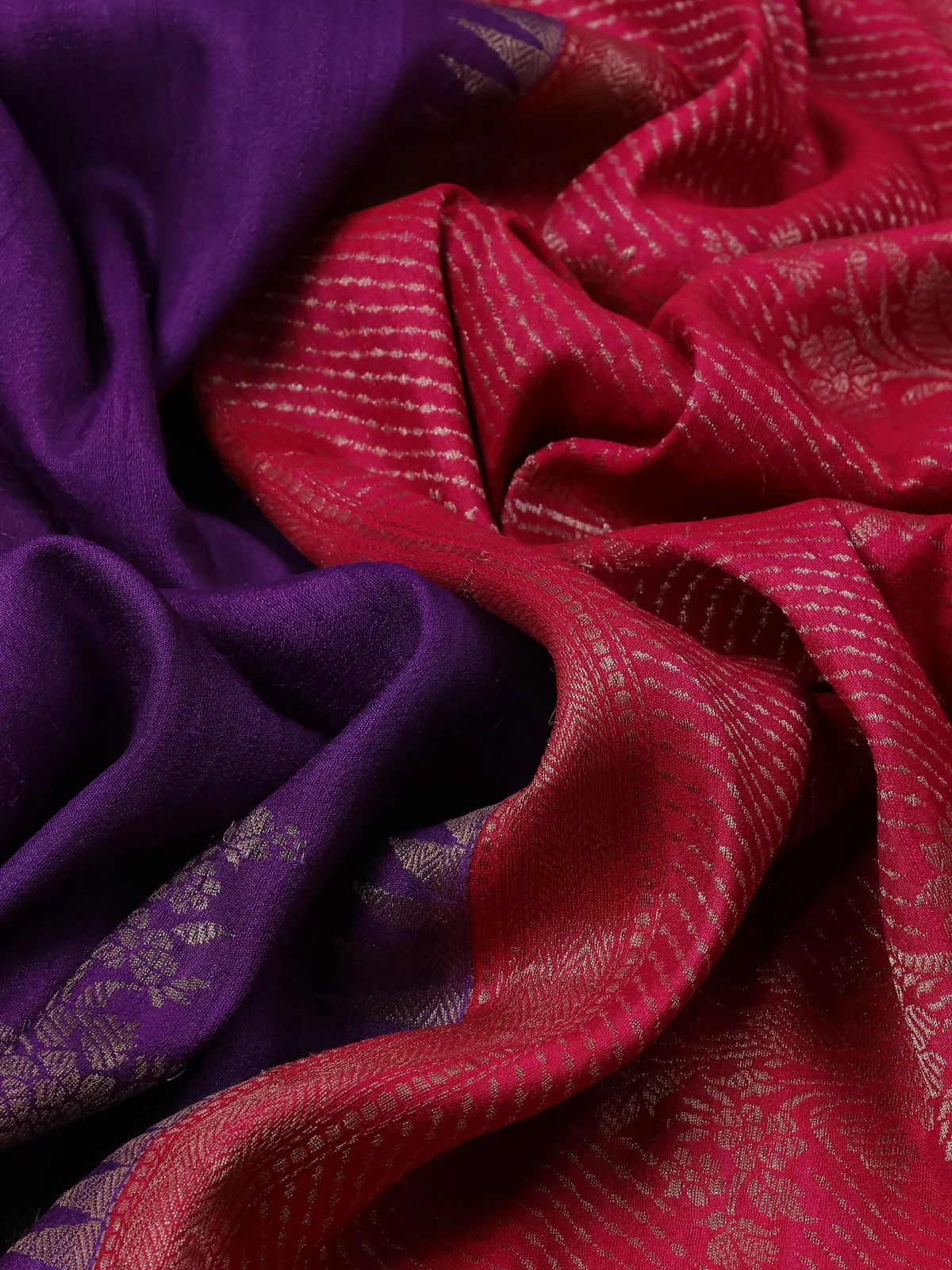 Violet-Pink Banarasi Khaddi Tussar Saree - Image 3