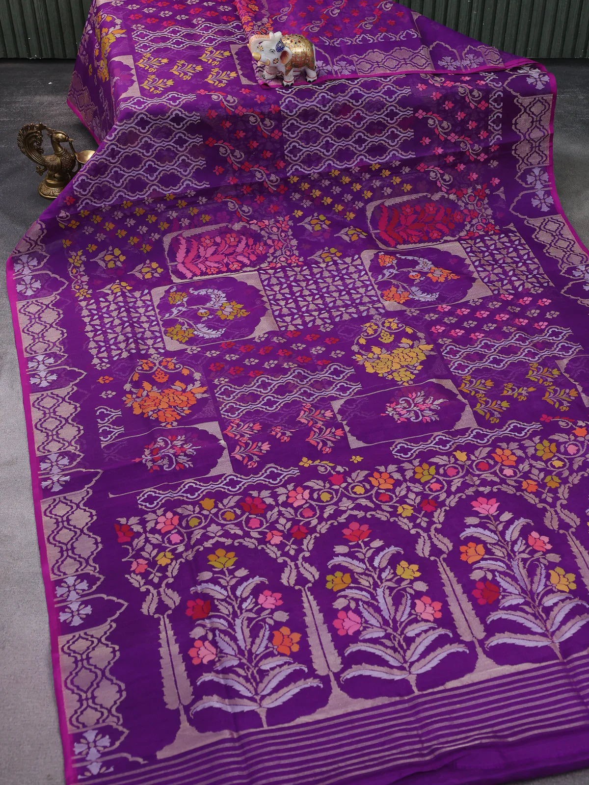 Violet-Pink Banarasi Real Zari Kora Saree - Image 3