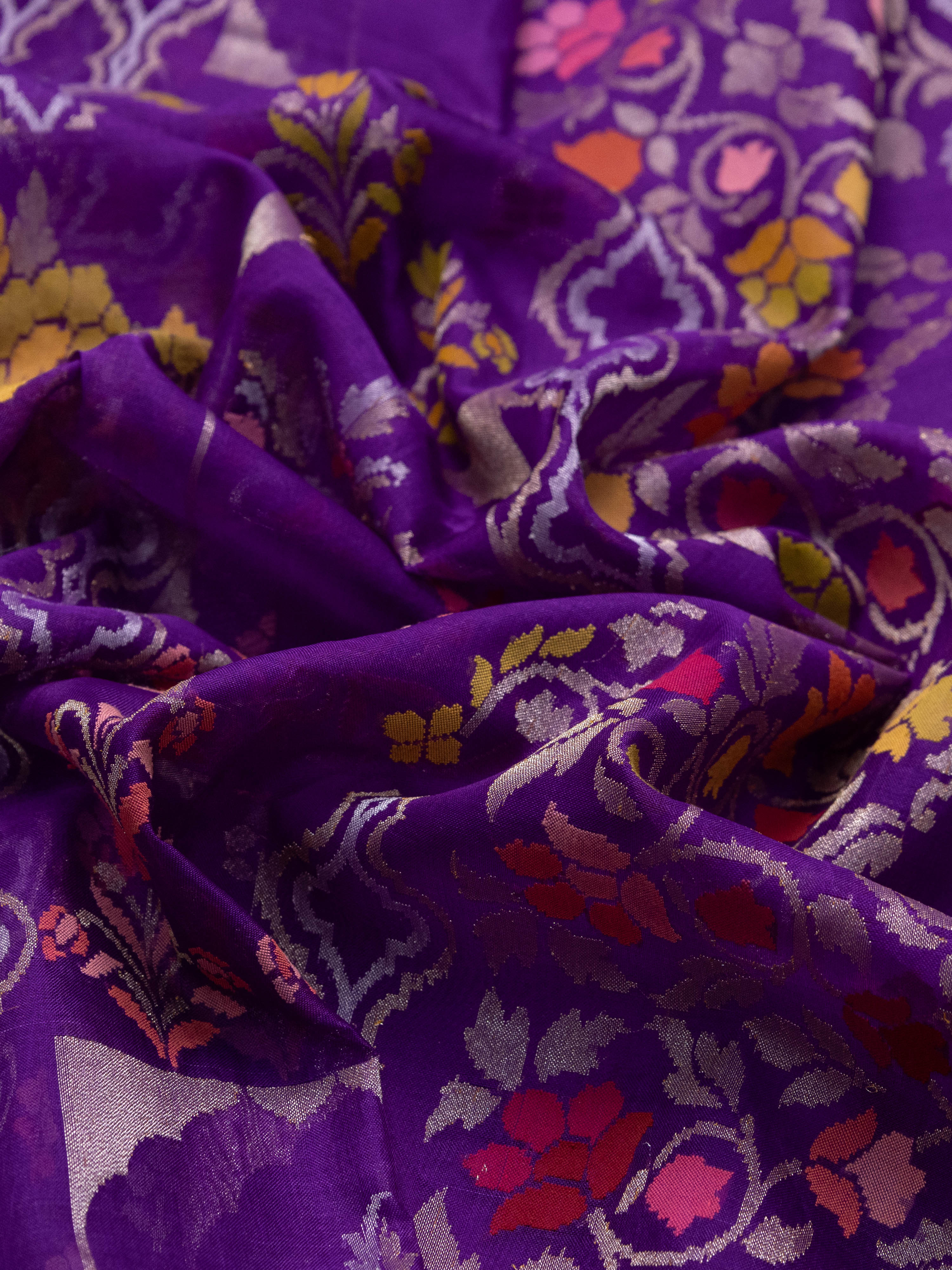 Violet-Pink Banarasi Real Zari Kora Saree - Image 4