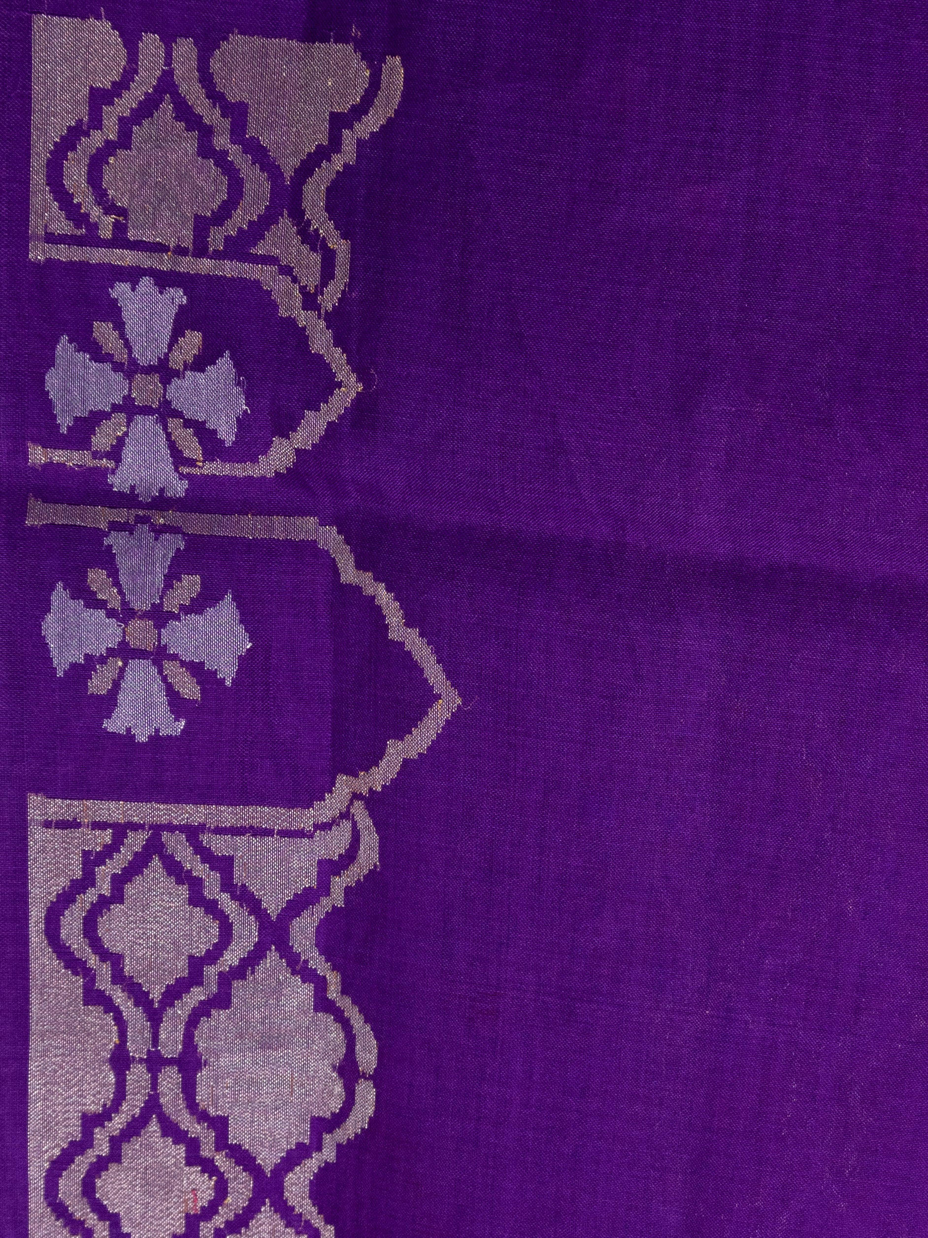 Violet-Pink Banarasi Real Zari Kora Saree - Image 5