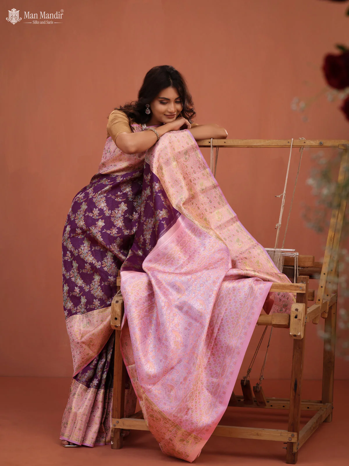 Wine Shade - Light Pink Kanchipuram Silk Saree - Image 2