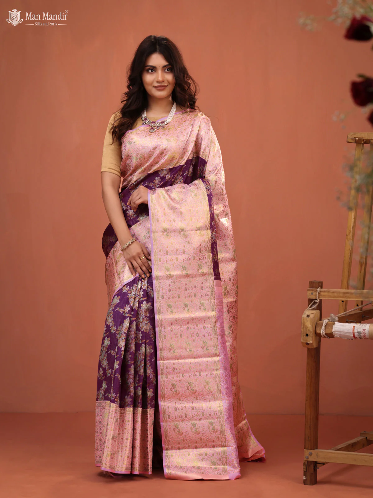 Wine Shade - Light Pink Kanchipuram Silk Saree - Image 4