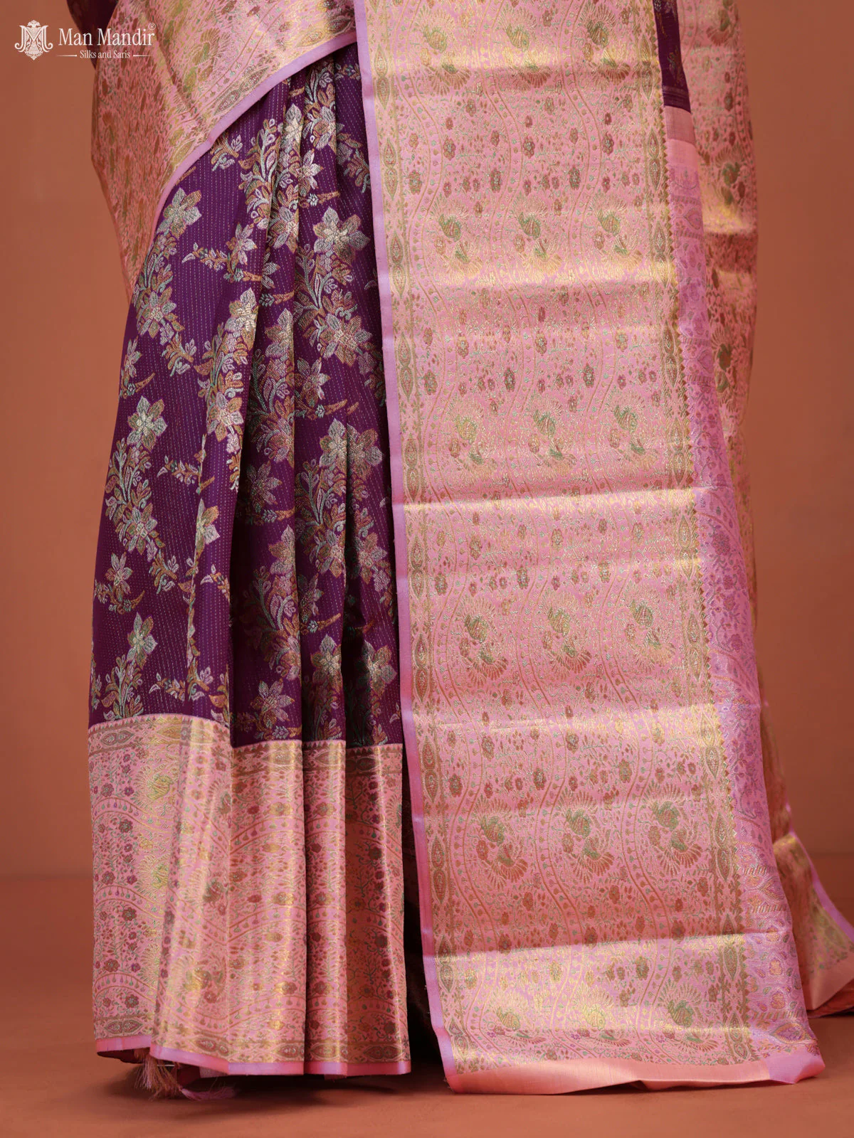 Wine Shade - Light Pink Kanchipuram Silk Saree - Image 5